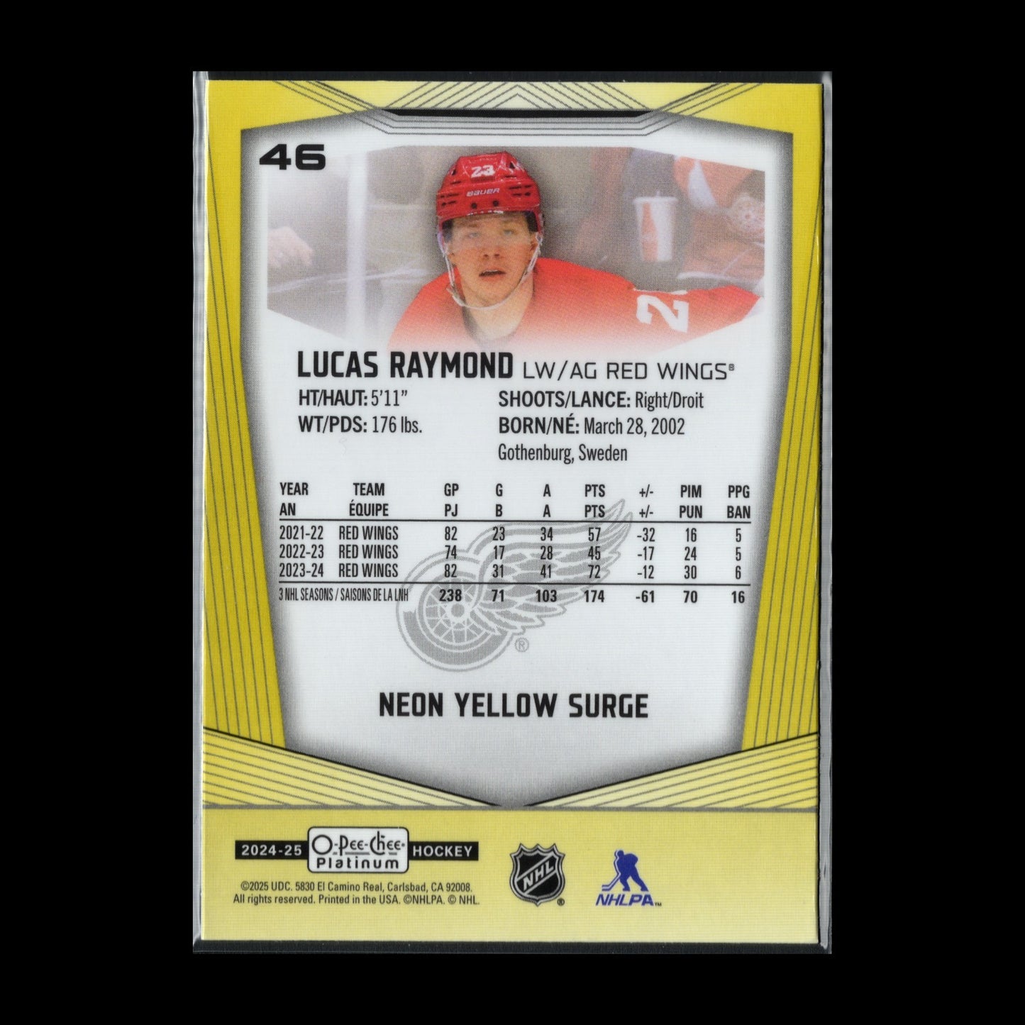 2024-25 O-Pee-Chee Platinum LUCAS RAYMOND #45 Neon Yellow Surge