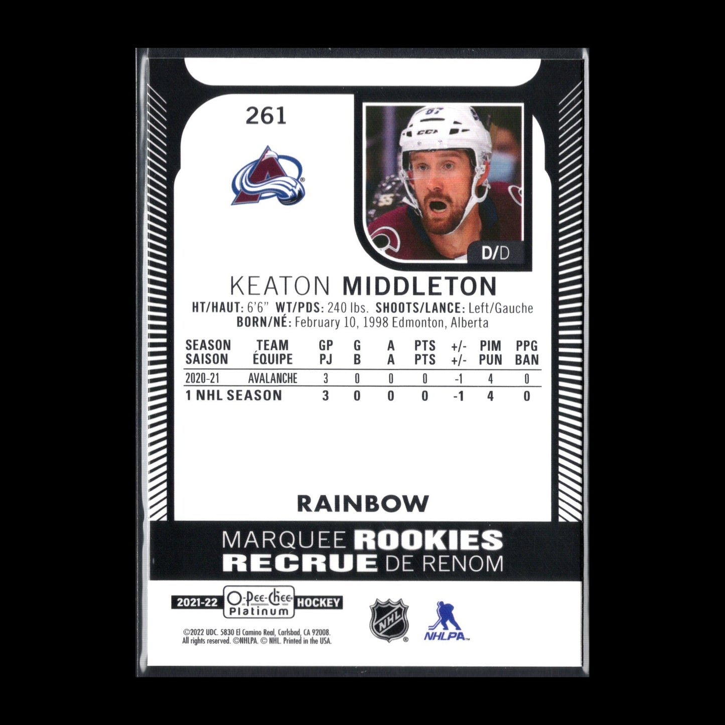 2021-22 O-Pee-Chee Platinum KEATON MIDDLETON #261 Marquee Rookie Rainbow RC