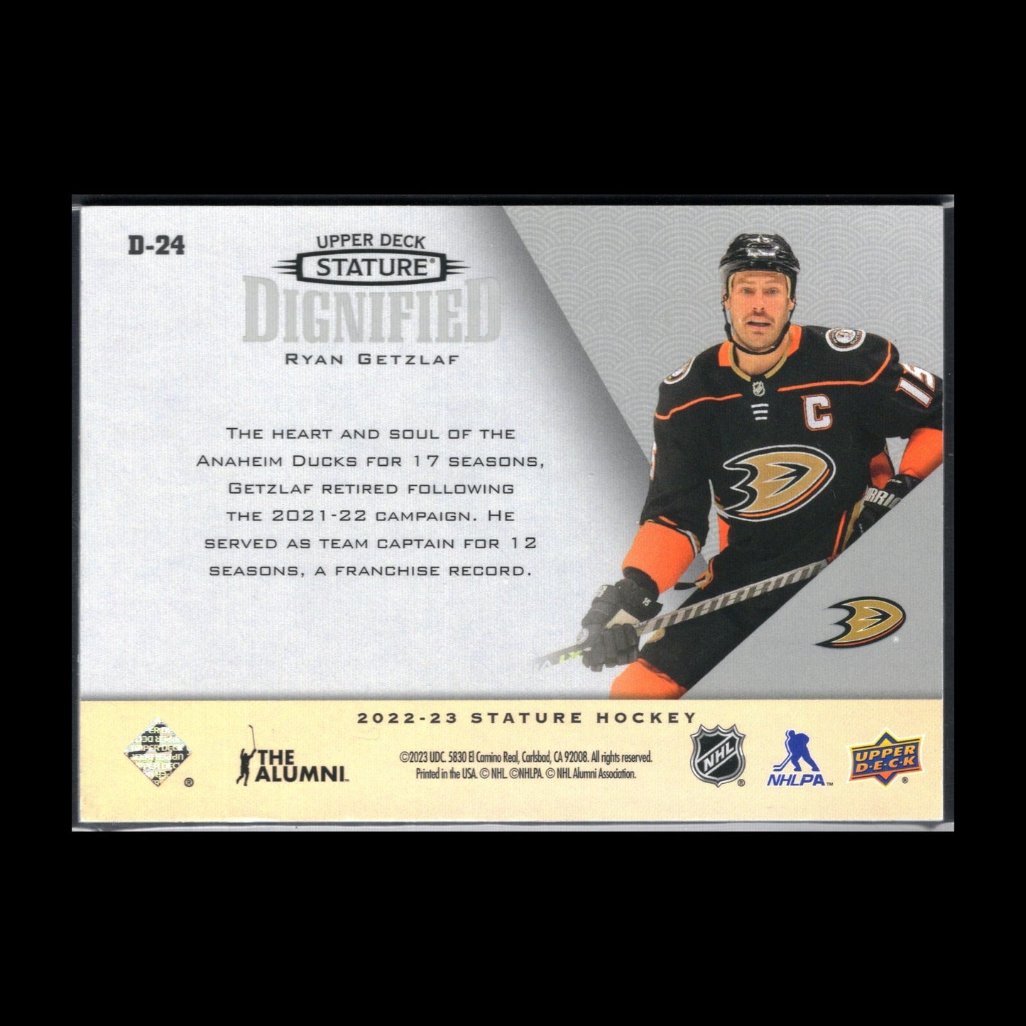 2022-23 Upper Deck Stature RYAN GETZLAF #D-24 Dignified - Anaheim Ducks