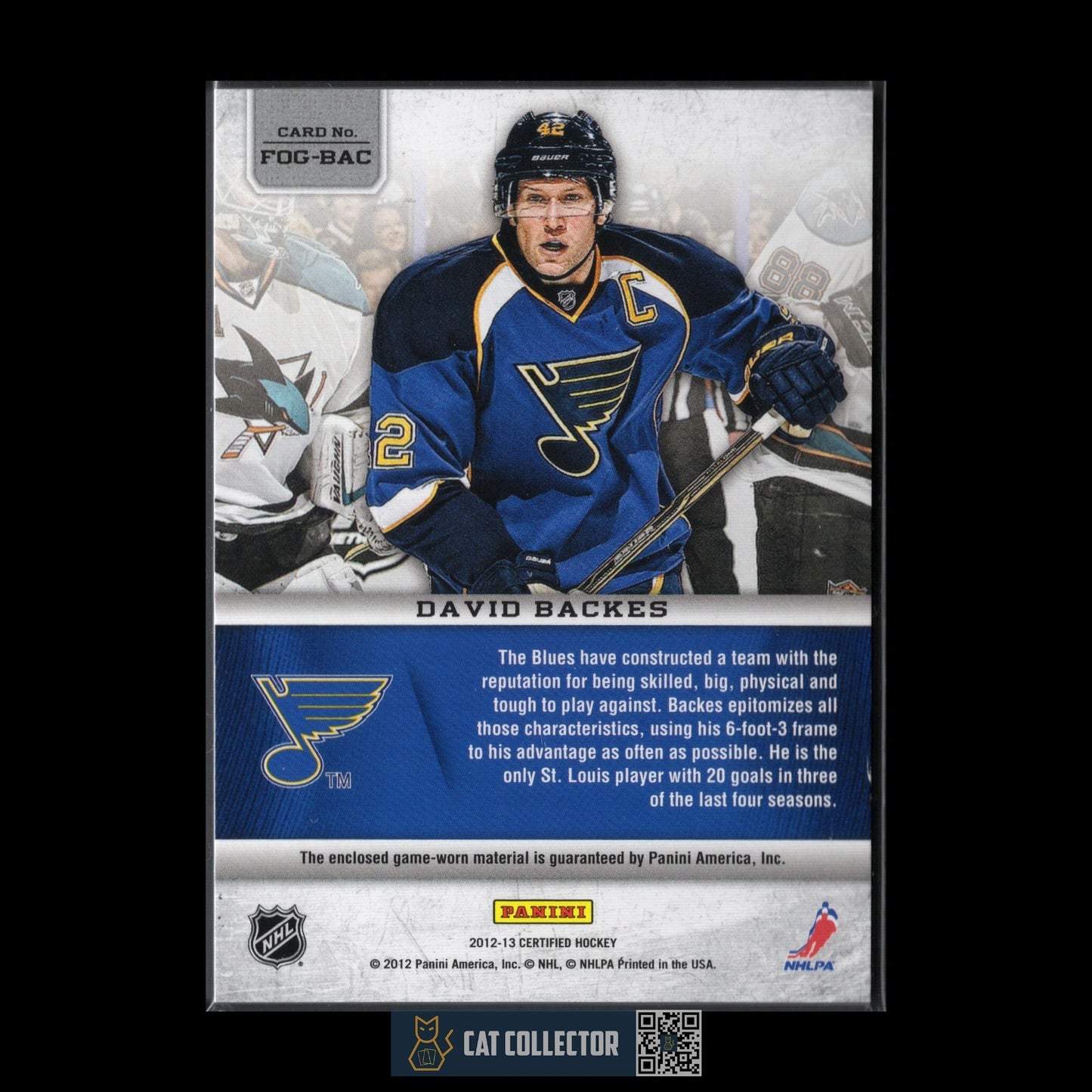 2012-13 Panini Certified DAVID BACKES #FOG-BAC Fabris of the game /150 Jersey