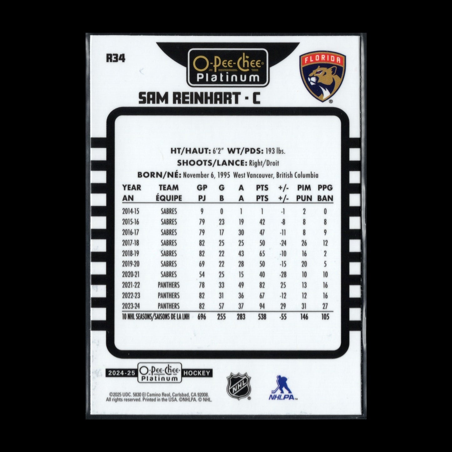 2024-25 O-Pee-Chee Platinum SAM REINHART #R34 Retro - Florida Panthers
