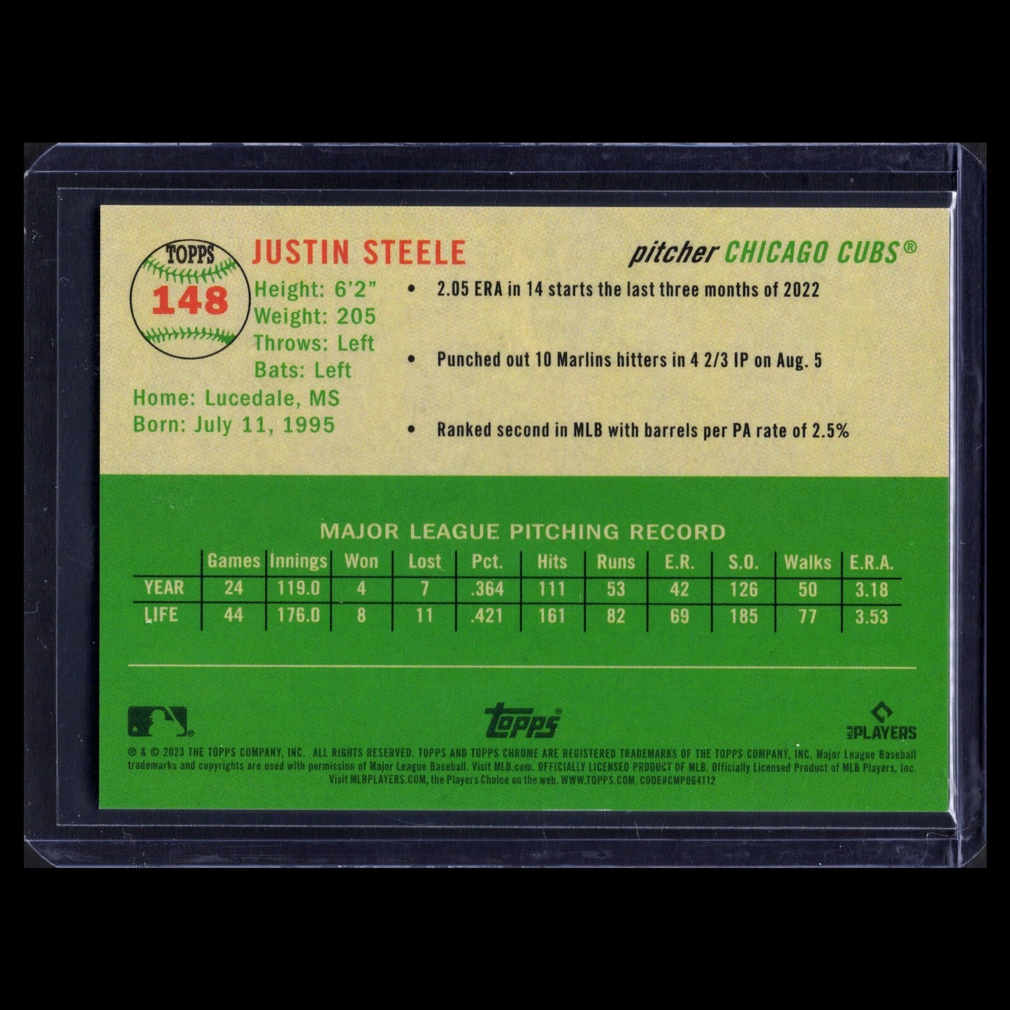 2023 Topps Chrome Platinum JUSTIN STEELE #148 Rookie Topps Refractor /499