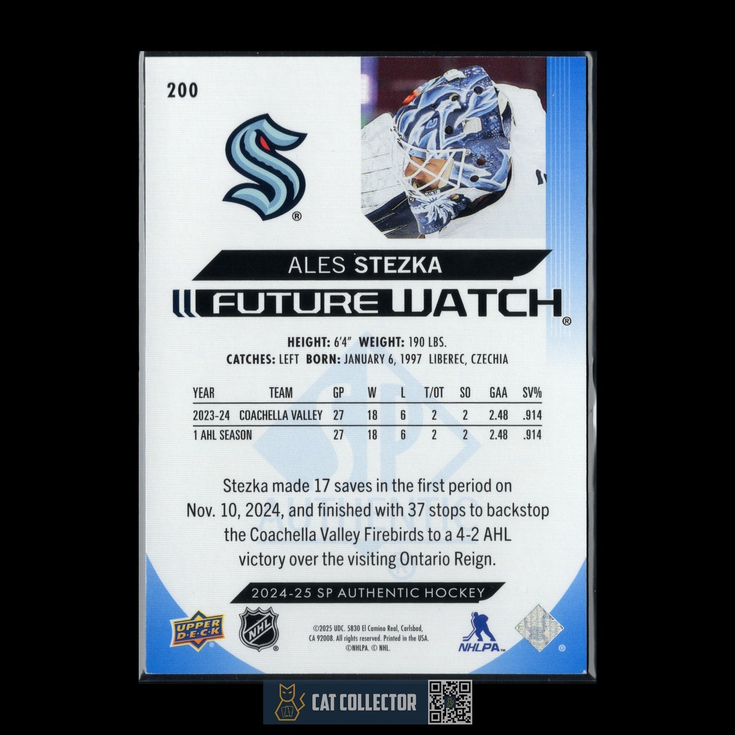 2024-25 UD SP Authentic ALES STEZKA #200 Future Watch Limited Blue RC /399