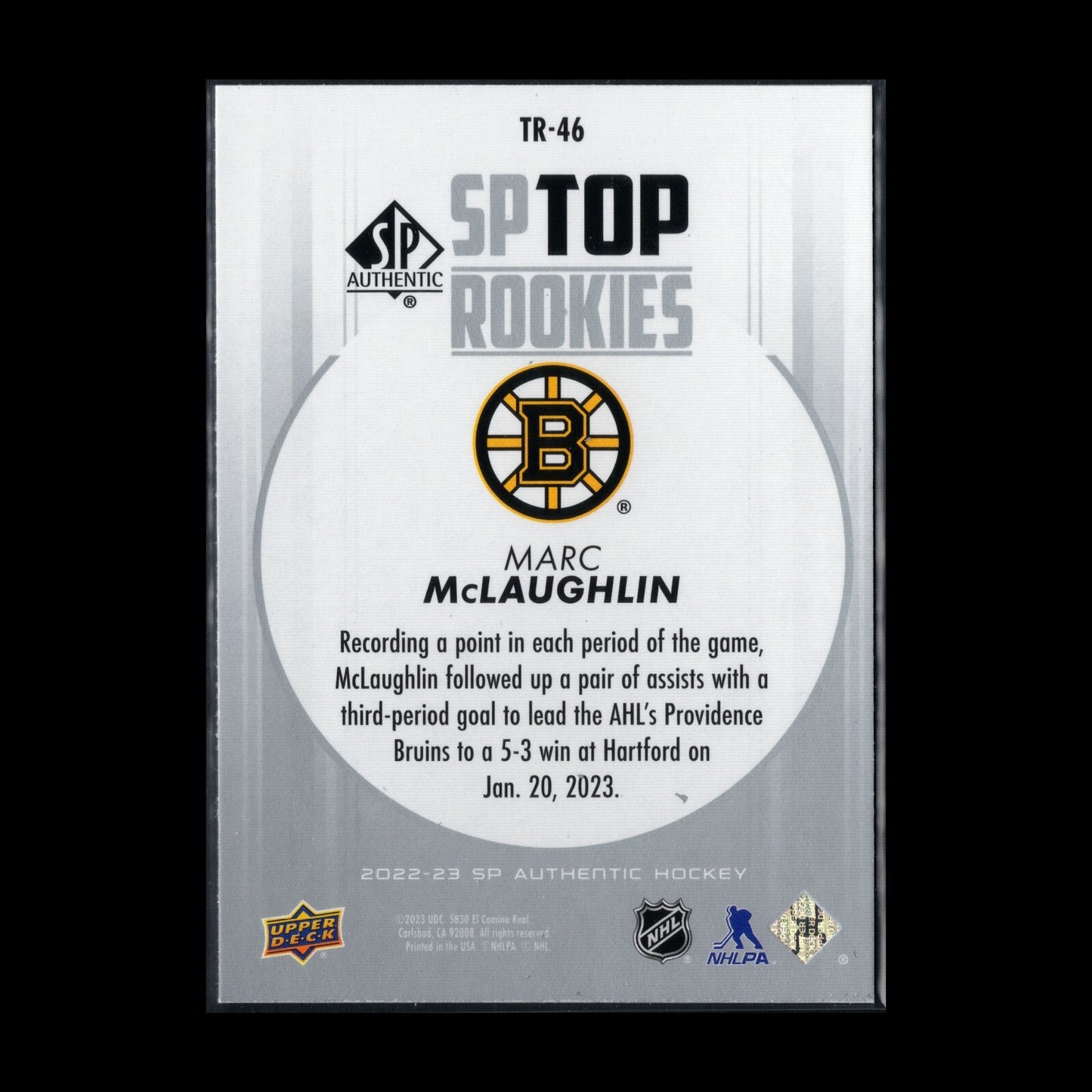 2022-23 UD SP Authentic MARC MCLAUGHLIN #TR-46 Top Rookies RC - Boston Bruins