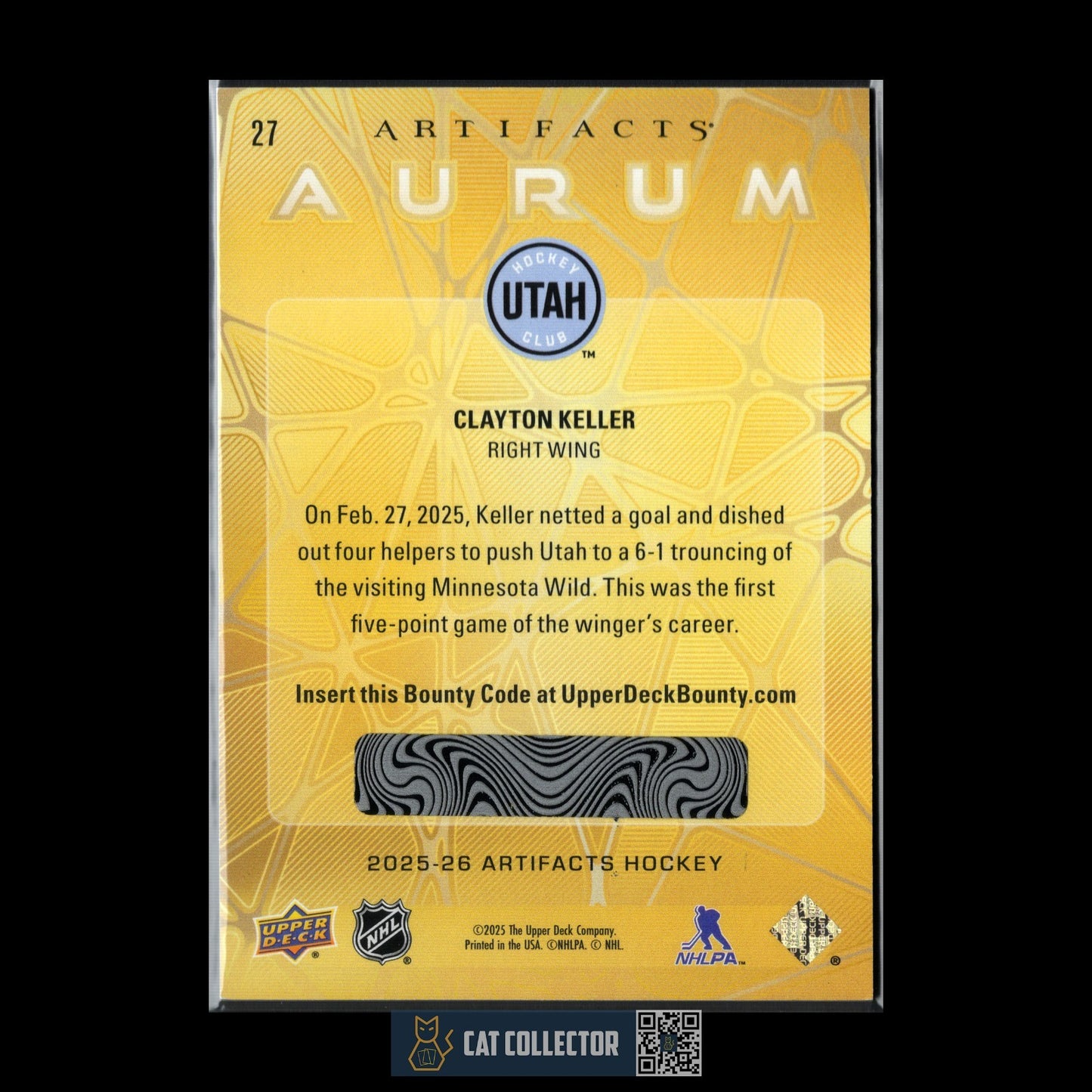 2025-26 UD Artifacts CLAYTON KELLER #27 Aurum Bounty - Unscratched