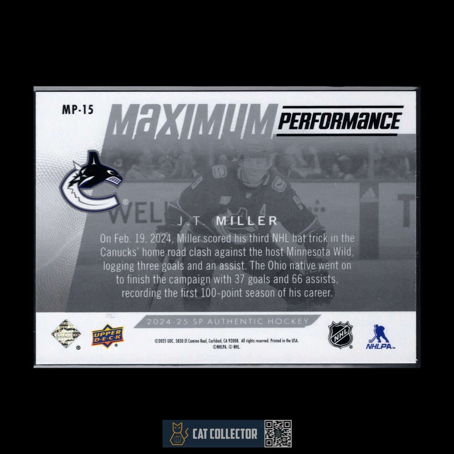 2024-25 UD SP Authentic J.T. MILLER #MP-15 Maximum performance