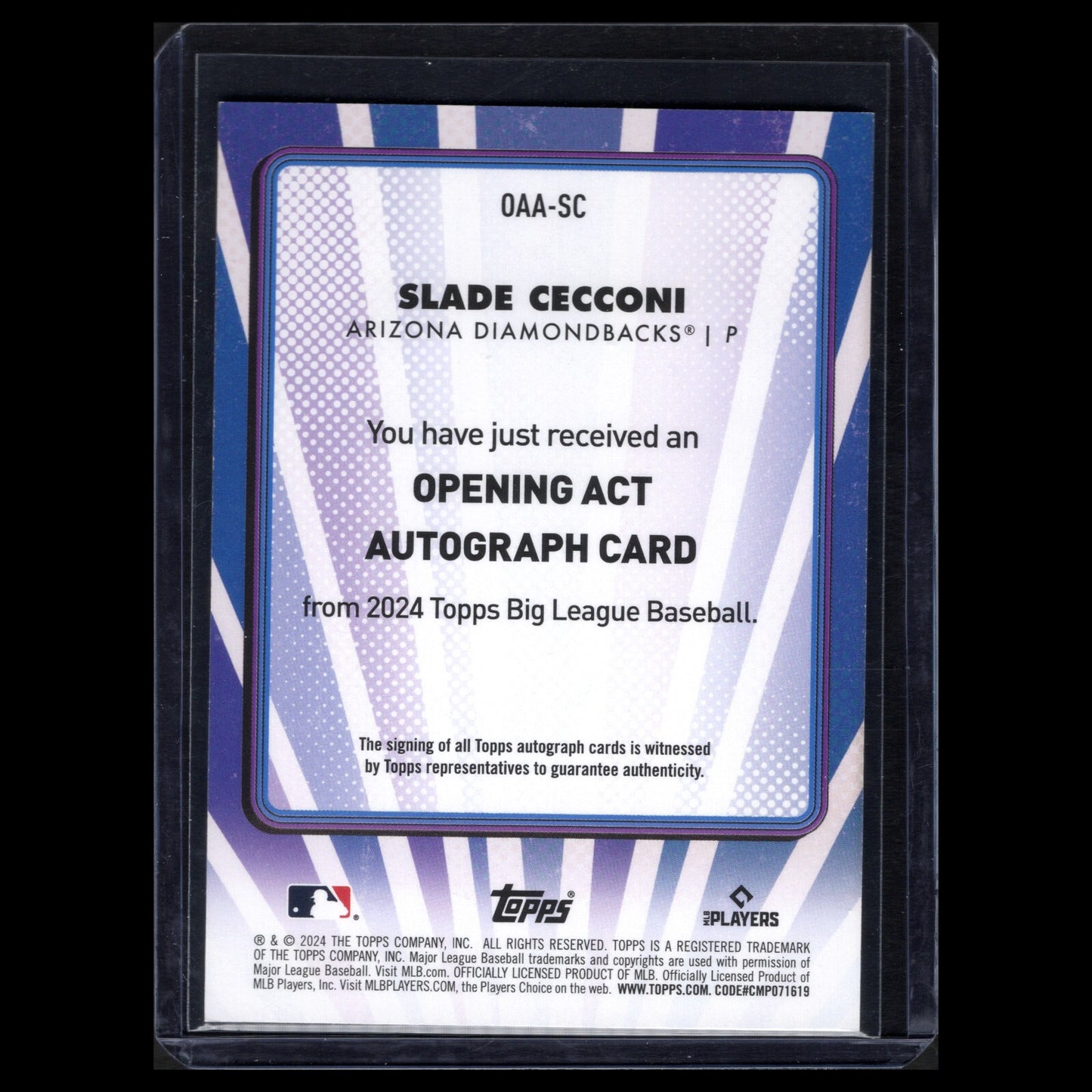 2024 Topps Big League SLADE CECCONI #OAA-SC Rookie Opening Act Autograph