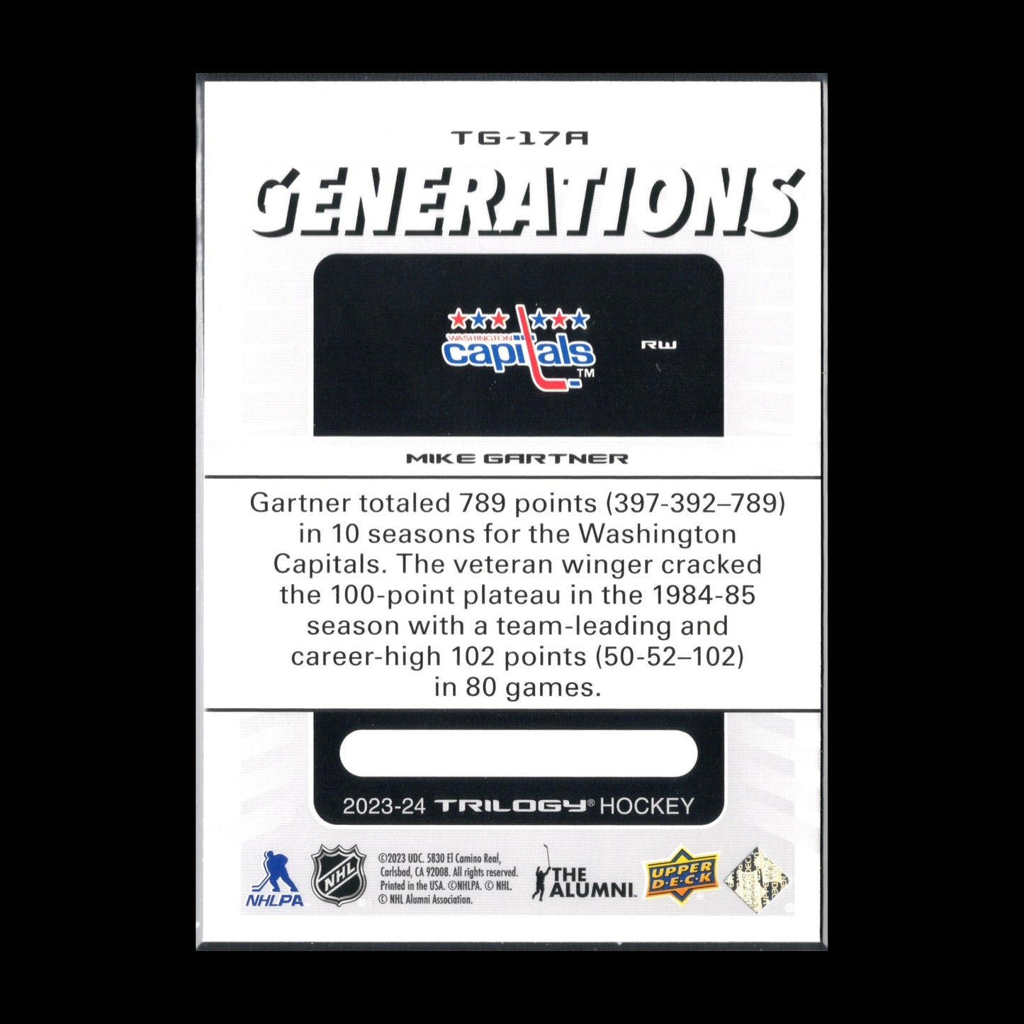 2023-24 UD Trilogy MIKE GARTNER #TG-17A Generations - Washington Capitals