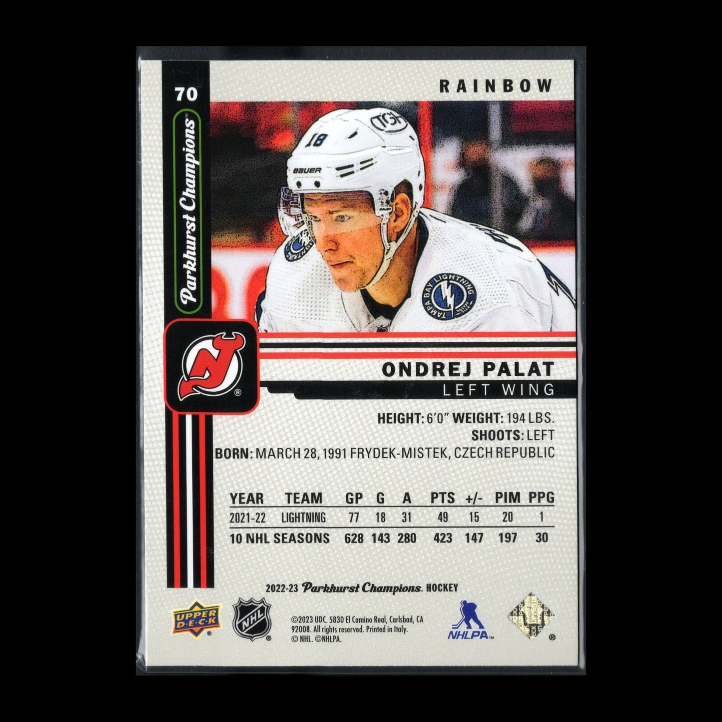 2022-23 UD Parkhurst Champions ONDREJ PALAT #70 Rainbow - New Jersey Devils