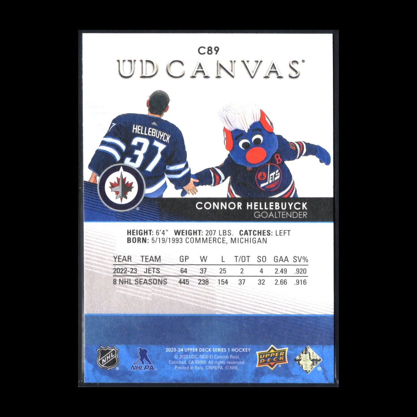 2023-24 UD Series 1 CONNOR HELLEBUYCK #C89 UD Canvas - Winnipeg Jets