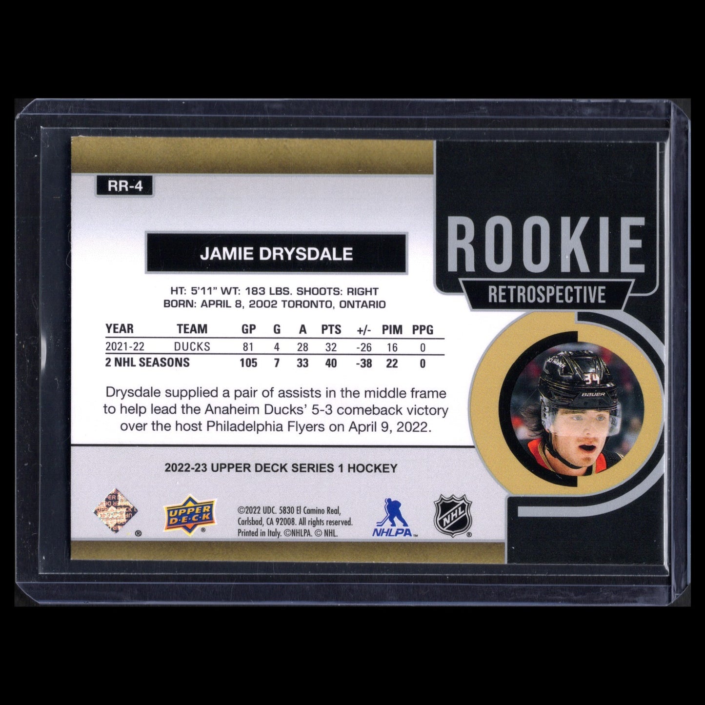 2022-23 UD Series 1 JAMIE DRYSDALE #RR-4 Rookie Retrospective - Anaheim Ducks