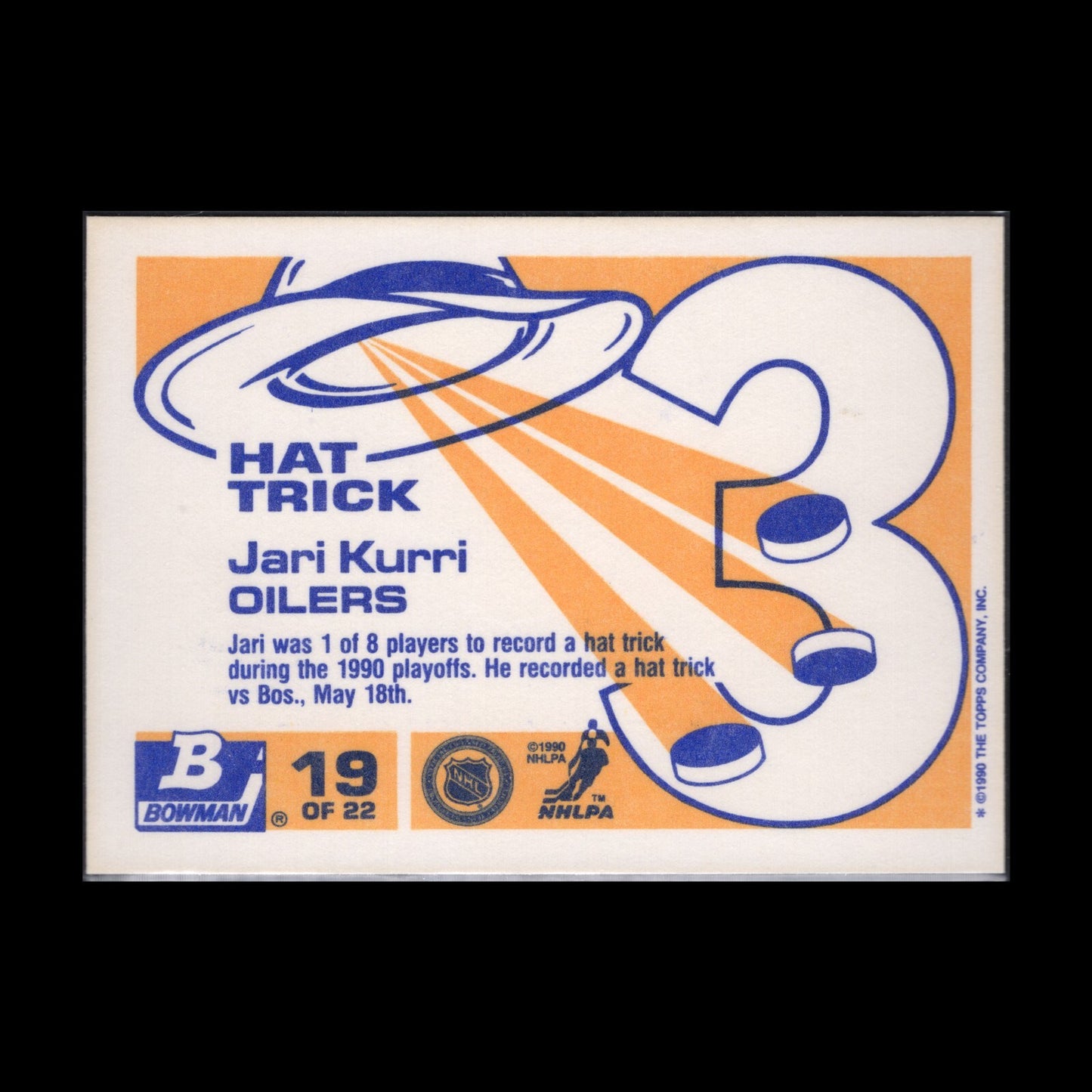 1990-91 Bowman Hockey Hat Tricks #19 JARI KURRI - Edmonton Oilers