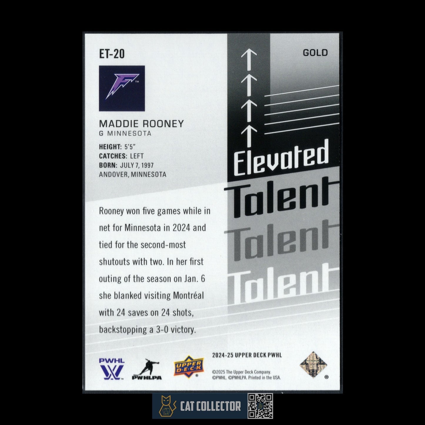 2024-25 UD PWHL MADDIE ROONEY #ET-20 Elevated Talent Gold /299 - Minnesota Frost