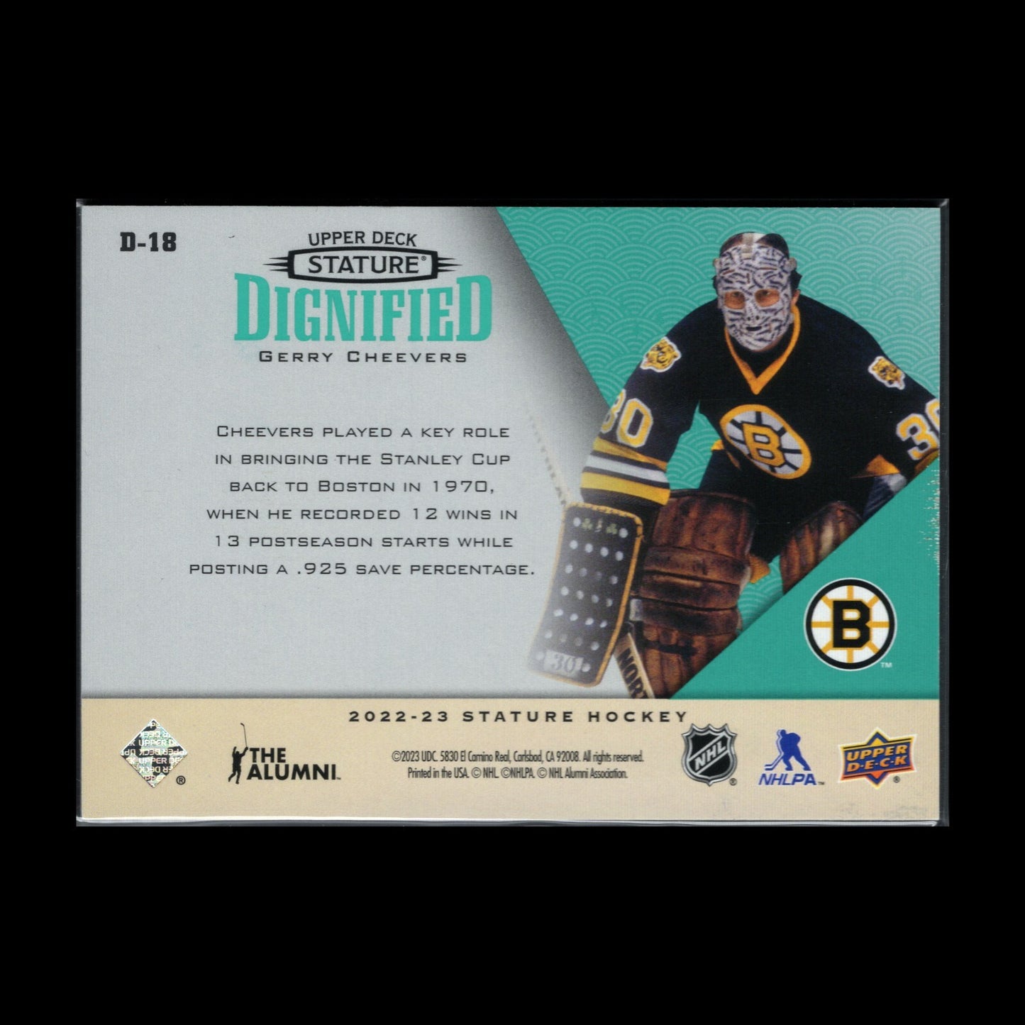 2022-23 UD Stature GERRY CHEEVERS #D-18 Dignified Green /150