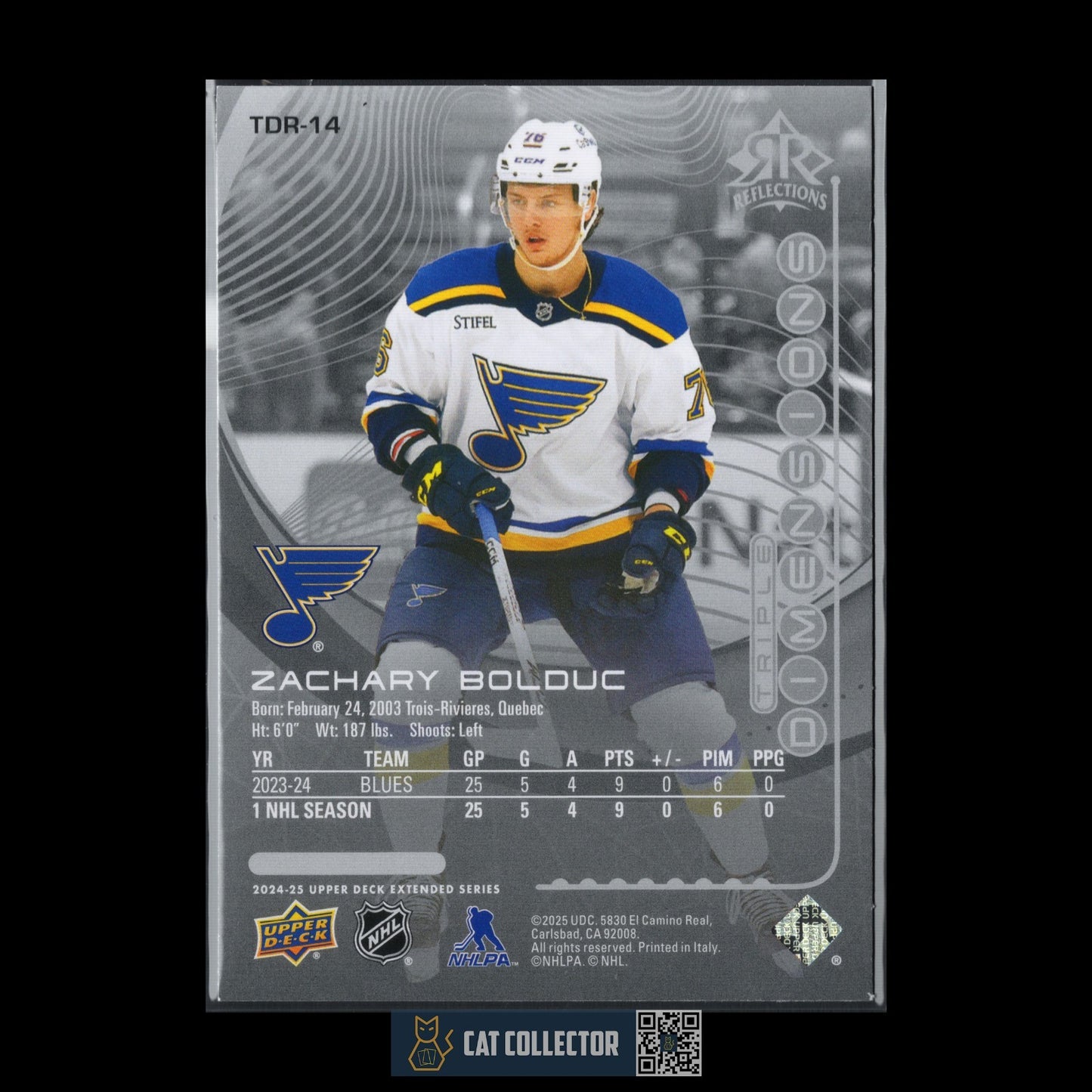 2024-25 UD Extended ZACHARY BOLDUC #TDR-14 Triple Dimensions Reflections Rookie