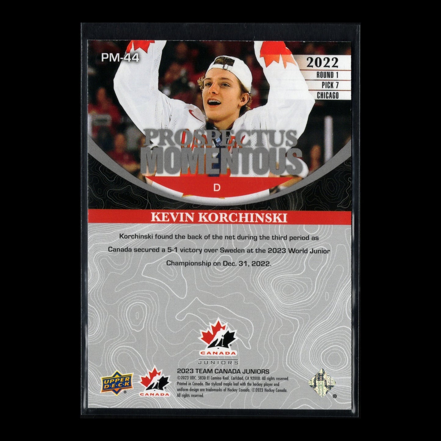 2023 UD Team Canada KEVIN KORCHINSKI #PM-44 Prospectus Momentous Red 26/549