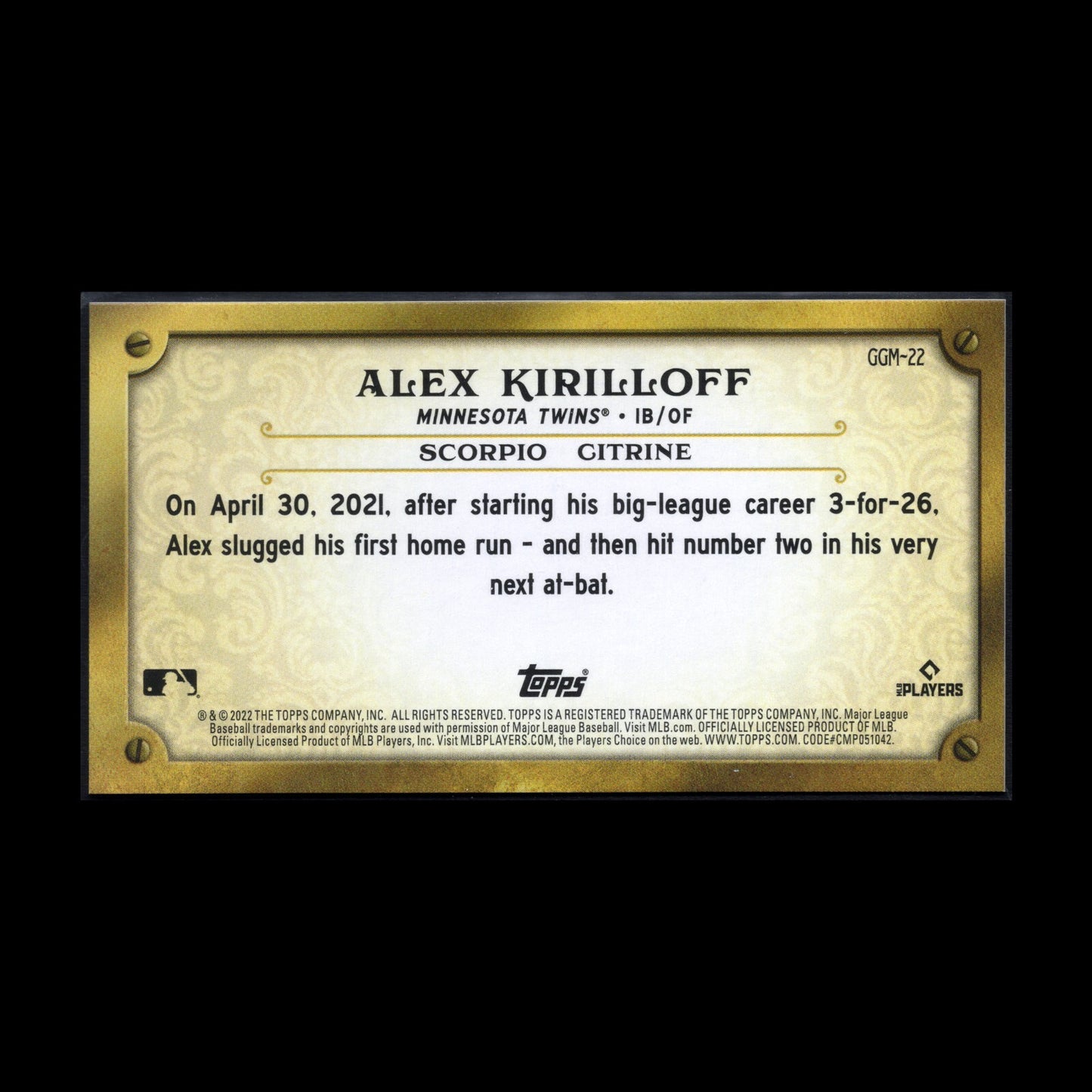 2022 Topps Gypsy Queen ALEX KIRILLOFF #GGM-22 GQ Gems Mini - Minnesota Twins