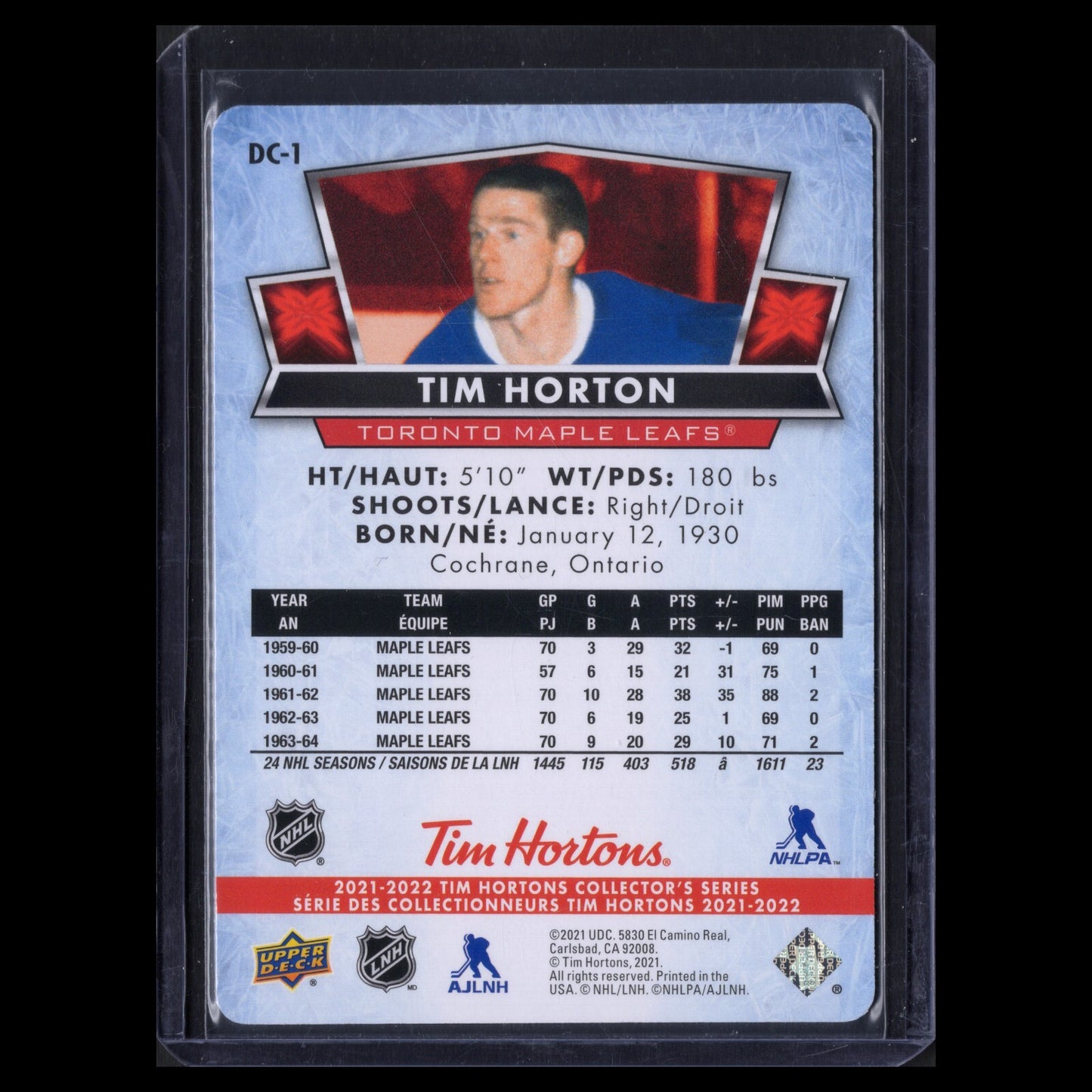 2021-22 UD Tim Hortons TIM HORTON #DC-1 Red Die-Cut - Toronto Maple Leafs
