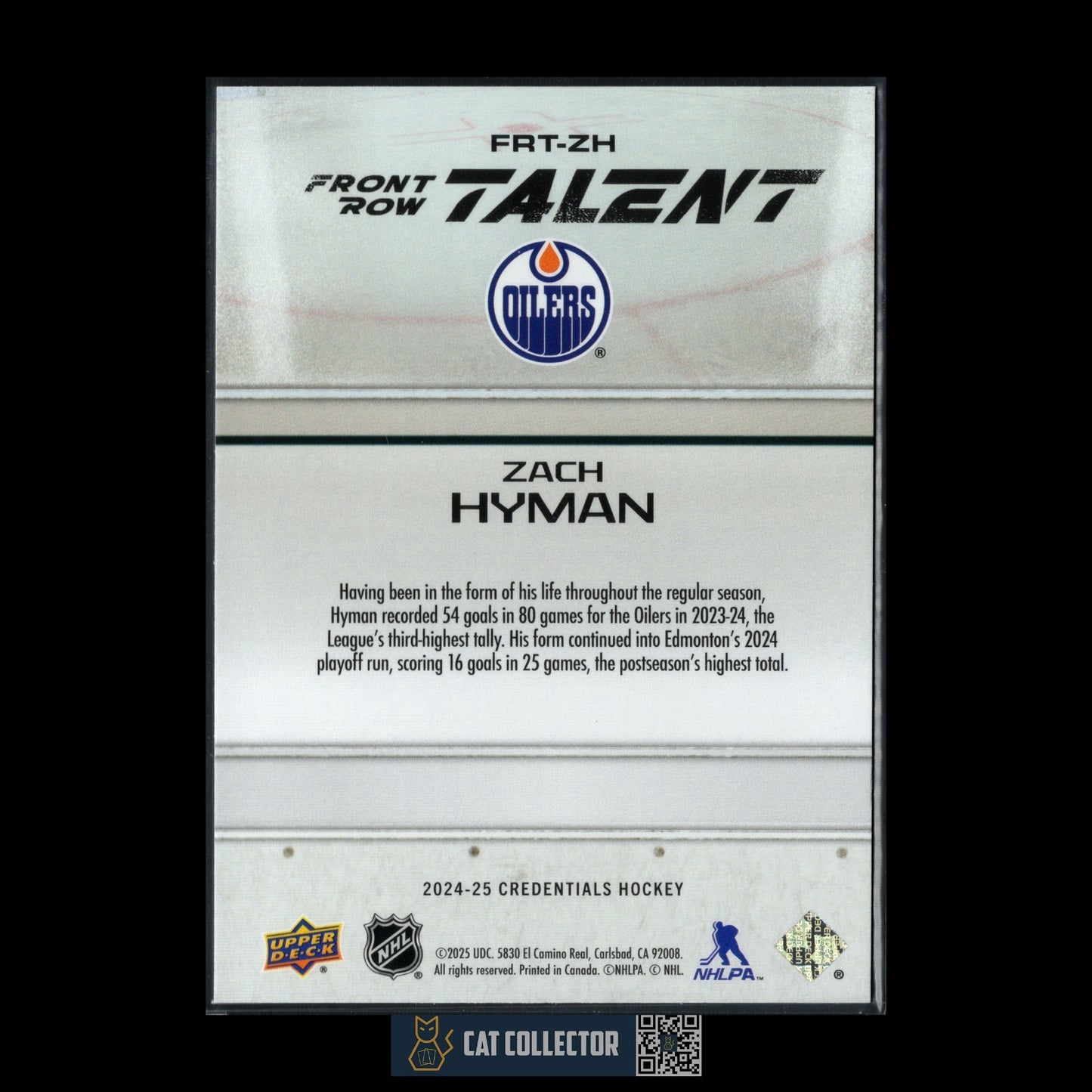 2024-25 UD Credentials ZACH HYMAN #FRT-ZH Front Row Talent - Edmonton Oilers