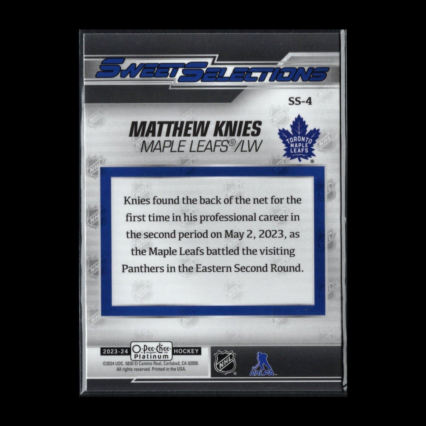 2023-24 O-Pee-Chee Platinum MATTHEW KNIES #SS-4 Seet Selections Rookie RC
