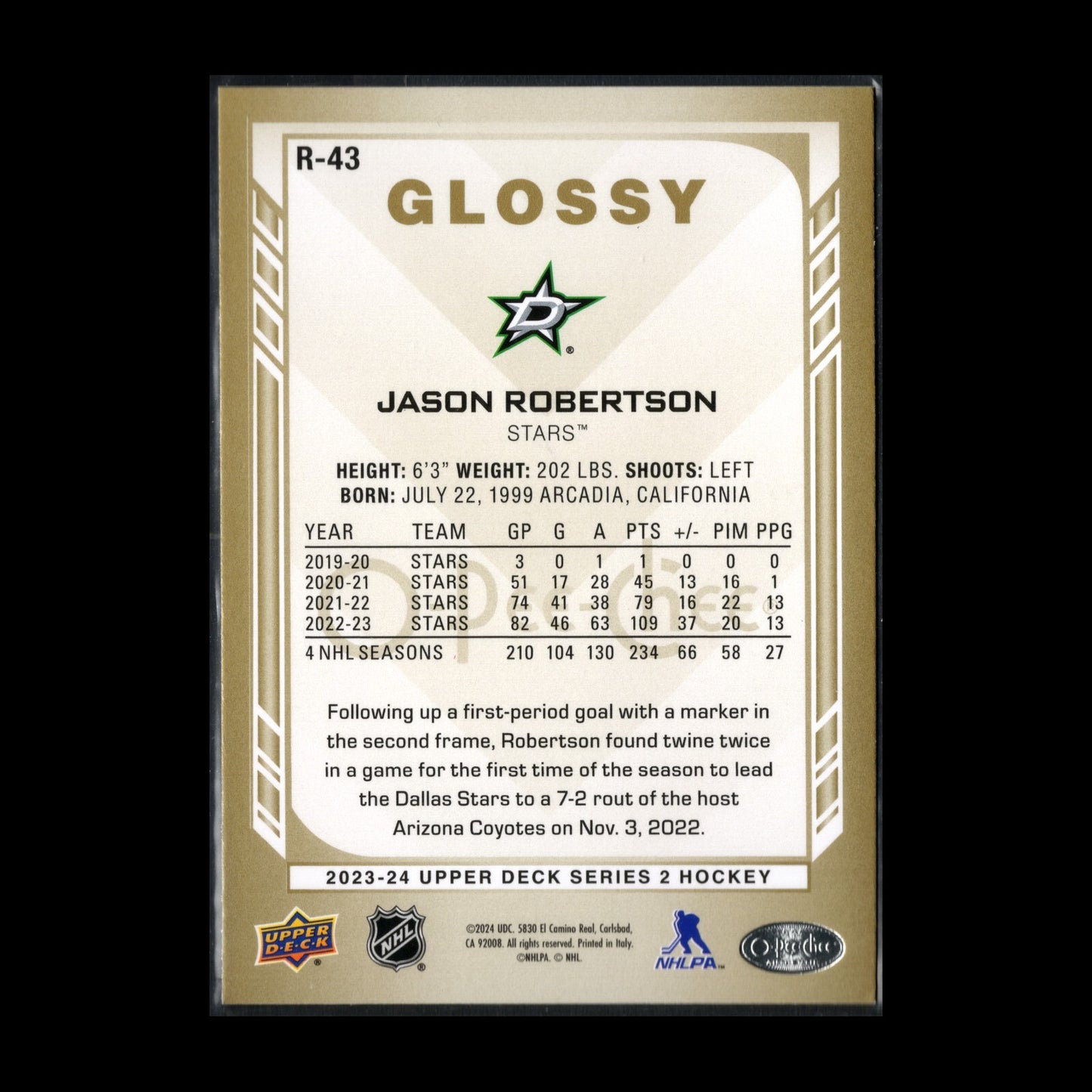 2023-24 UD Series 2 JASON ROBERSTON #R-43 O-Pee-Chee Glossy Gold - Dallas Stars