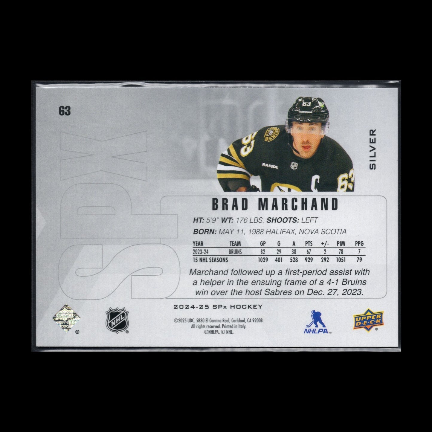 2024-25 Upper Deck SPx BRAD MARCHAND #63 Silver - Boston Bruins
