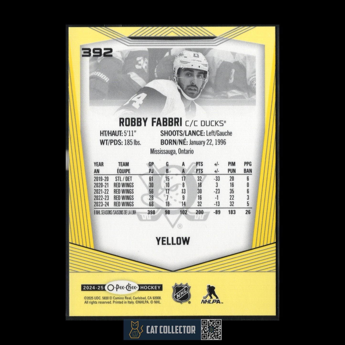 2024-25 O-Pee-Chee ROBBY FABBRI #392 Yellow border - Detroit Red Wings