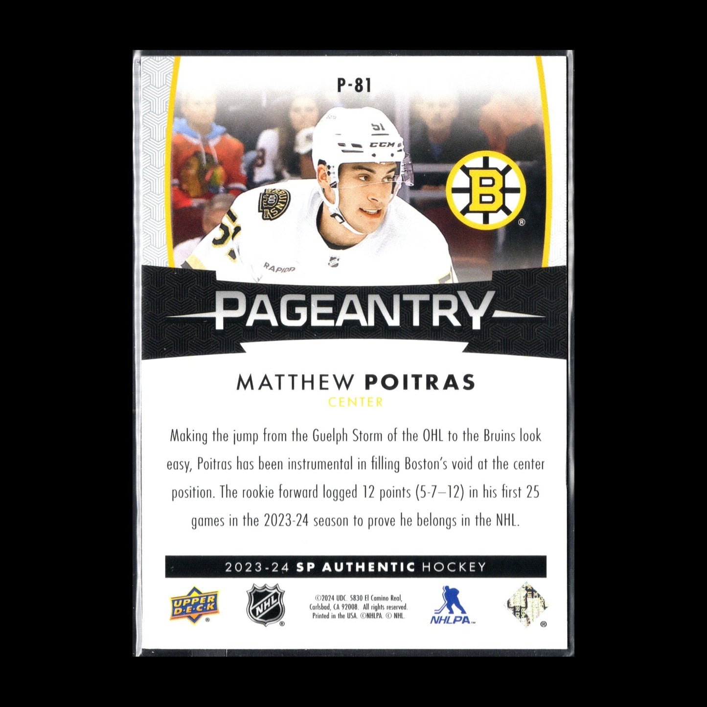 2023-24 UD SP Authentic MATTHEW POITRAS #P-81 Pageantry - Boston Bruins