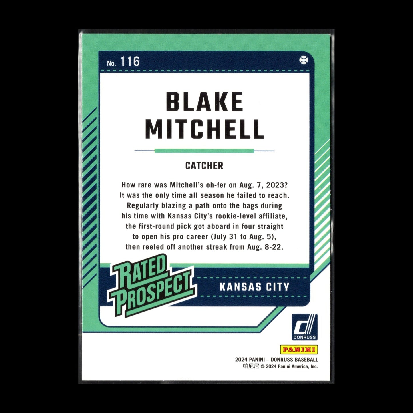 2024 Panini Donruss BLAKE MITCHELL #116 Rated Prospect RC