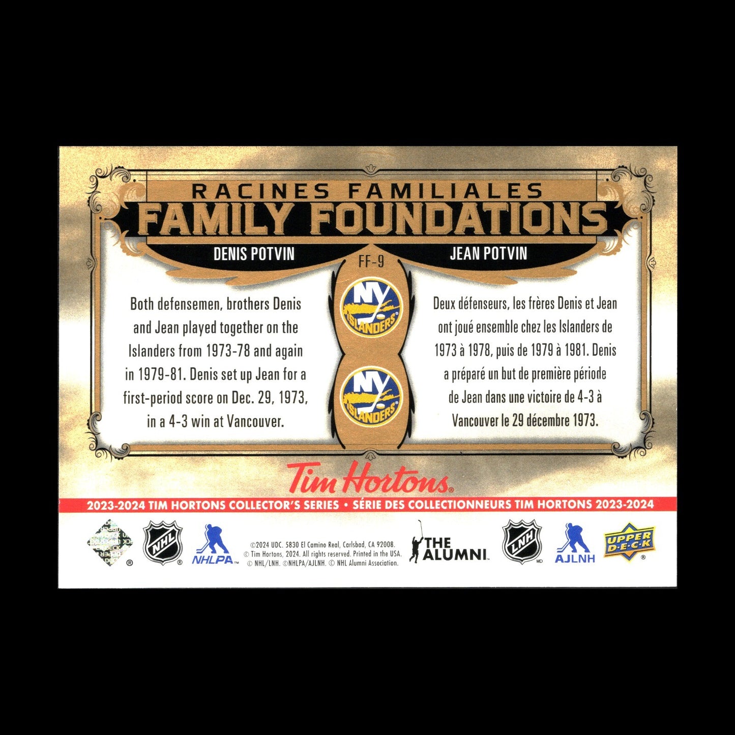 2023-24 UD Tim Hortons DENIS & JEAN POTVIN #FF-9 Family Foundations