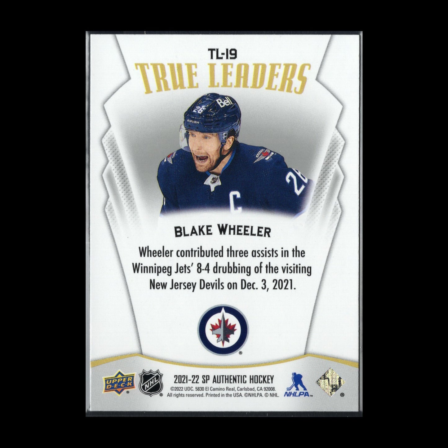 2021-22 UD SP Authentic BLAKE WHEELER #TL-19 True Leaders - Winnipeg Jets