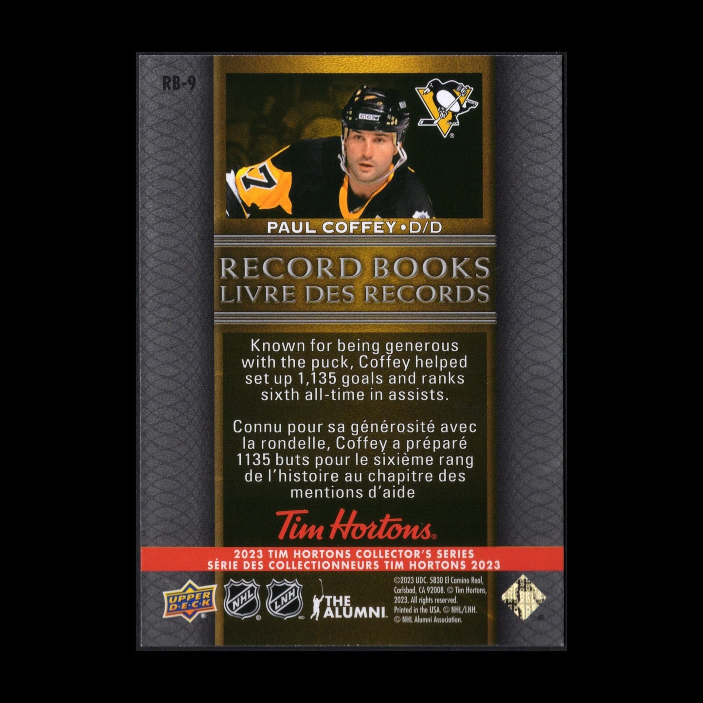 2023 UD Tim Hortons PAUL COFFEY #RB-9 Record Books - Pittsburgh Penguins