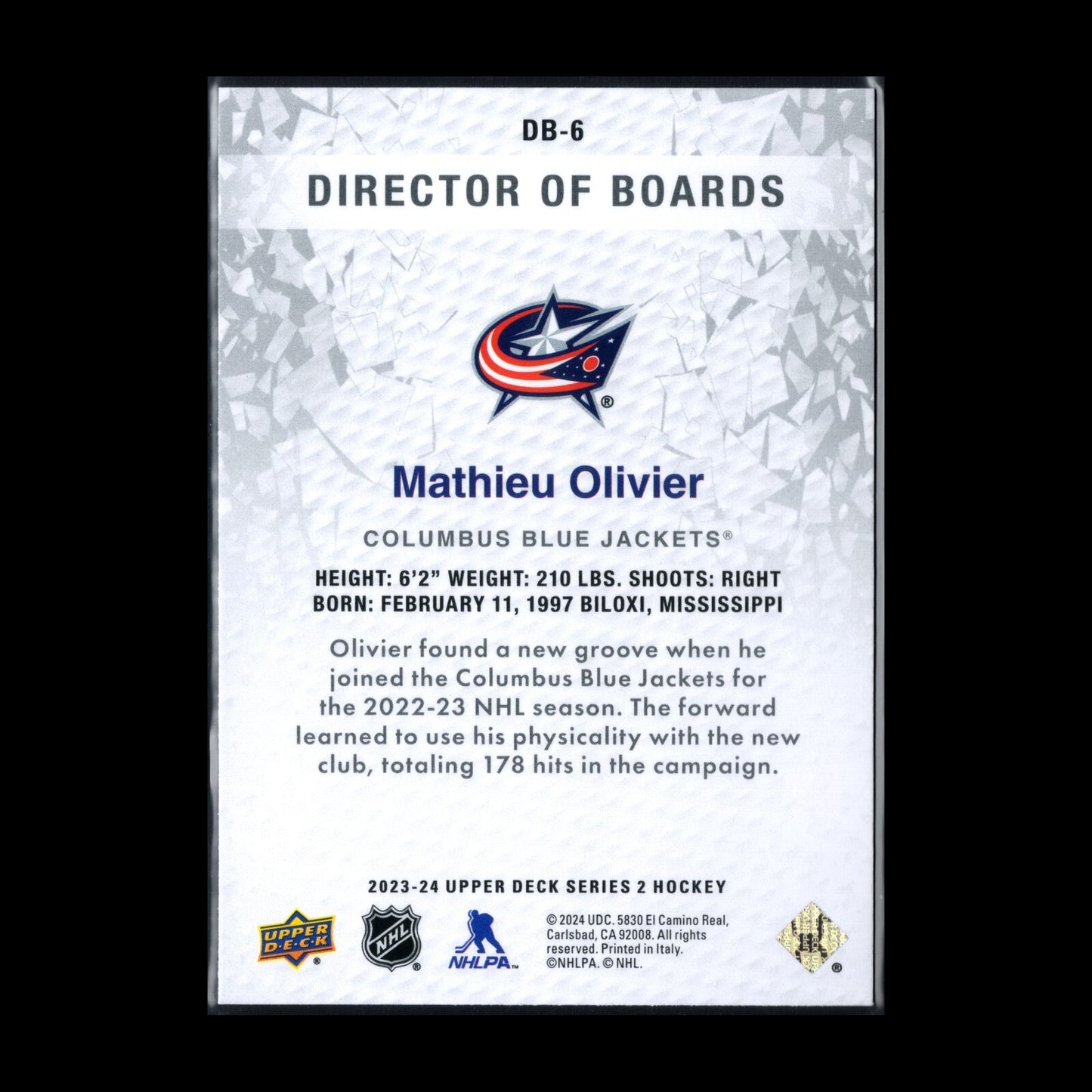 2023-24 UD Series 2 MATHIEU OLIVIER #DB-6 Director of boards