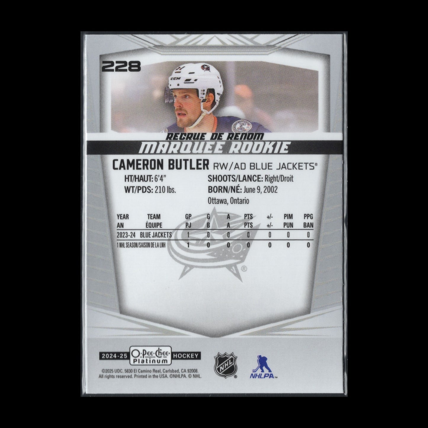 2024-25 O-Pee-Chee Platinum CAMERON BUTLER #228 Marquee Rookie RC