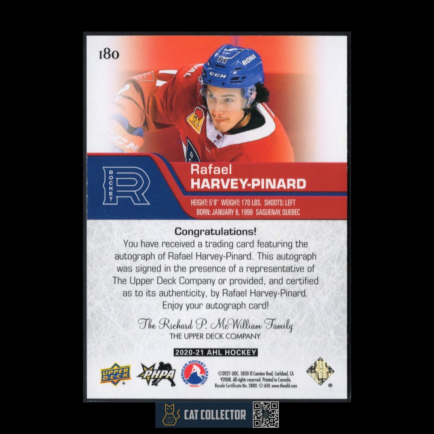 2020-21 UD AHL RAFAEL HARVEY-PINARD #180 Star Rookie RC AUTO Montreal Canadiens