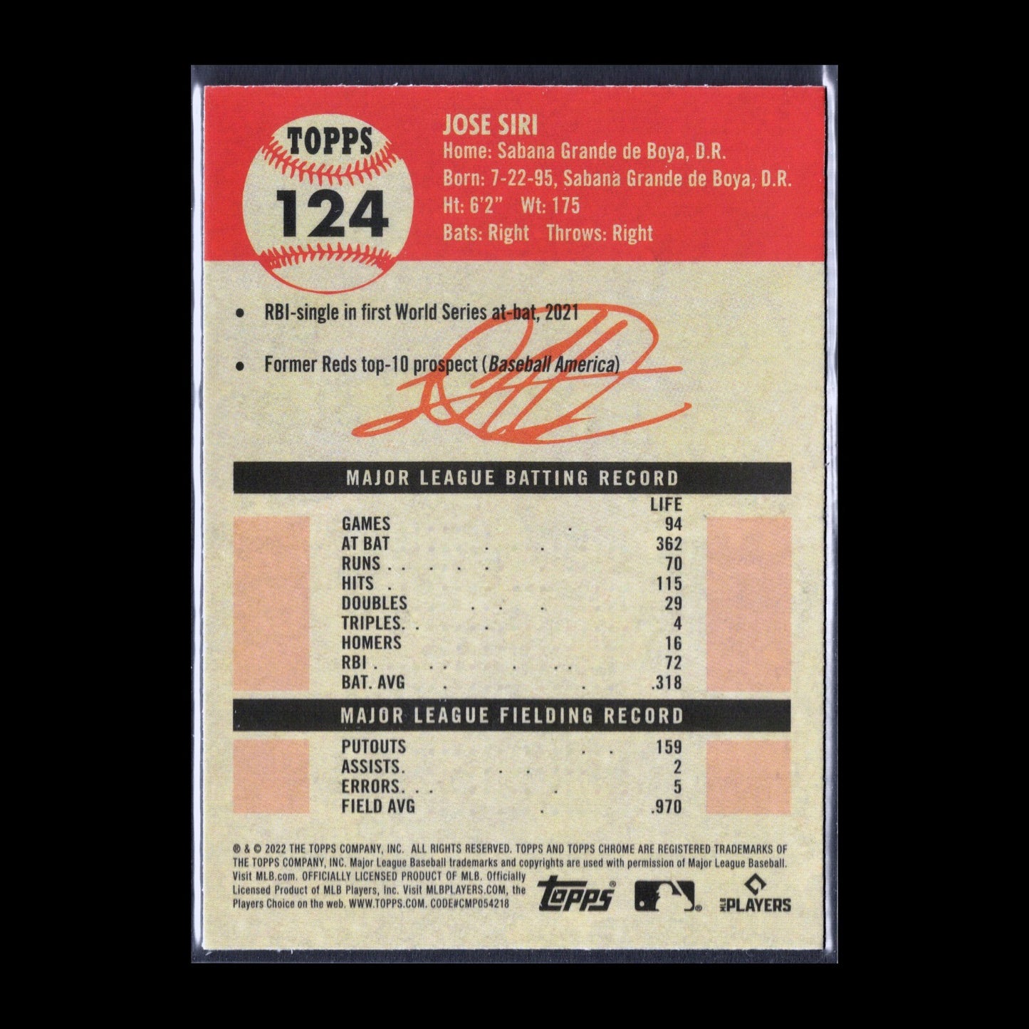 2022 Topps Chrome Platinum Anniversary JOSE SIRI #124 RC