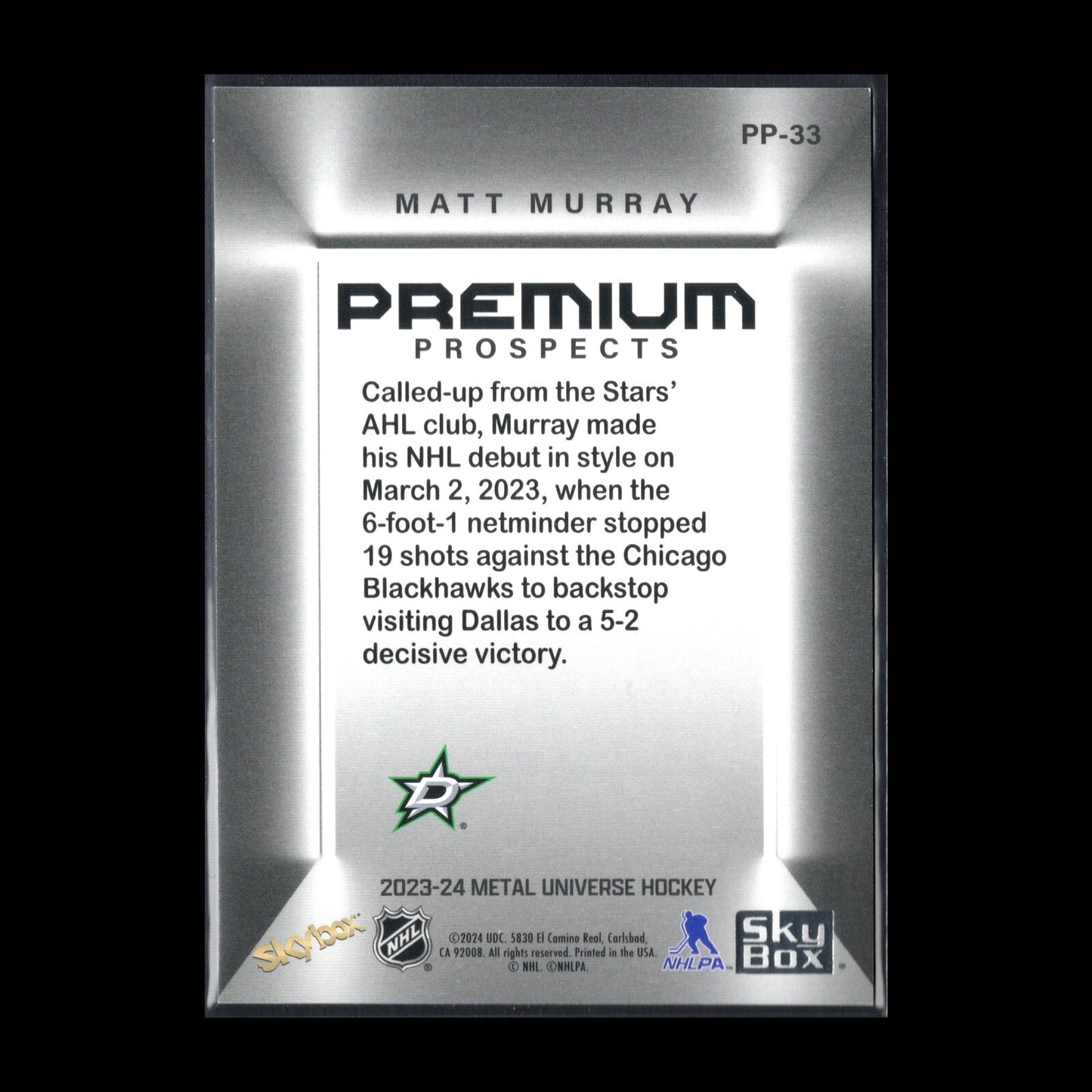 2023-24 SkyBox Metal Universe MATT MURRAY #PP-33 Premium Prospects RC