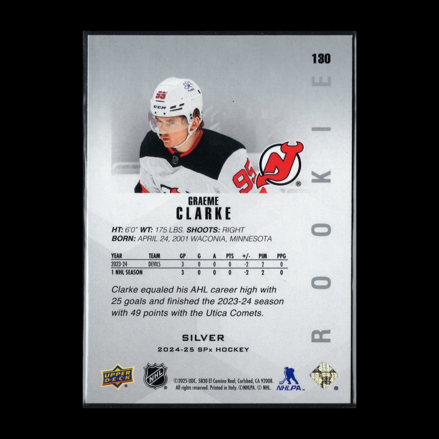 2024-25 Upper Deck SPx GRAEME CLARKE #130 Silver Rookie RC - New Jersey Devils