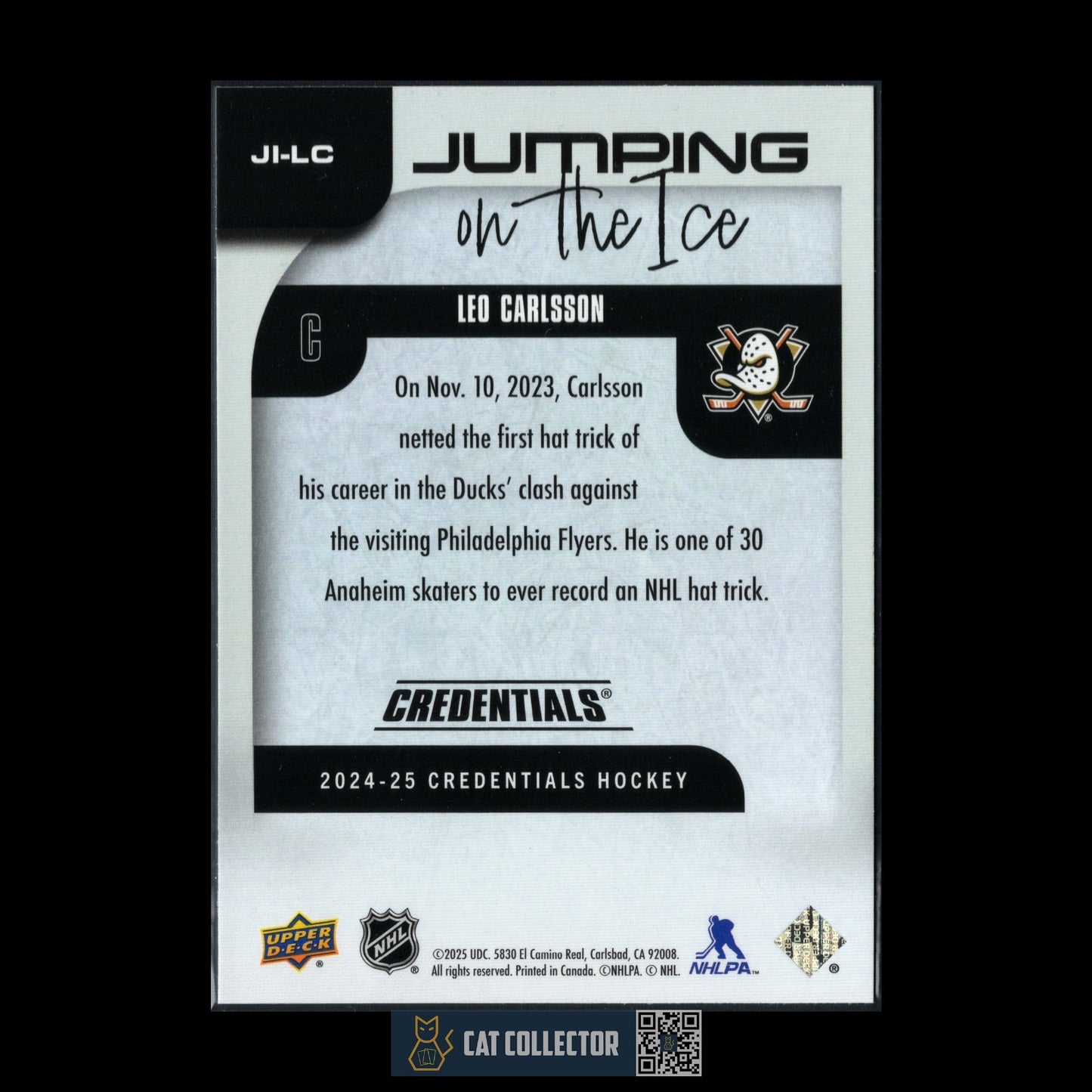 2024-25 UD Credentials LEO CARLSSON #JI-LC Jumping on the ice