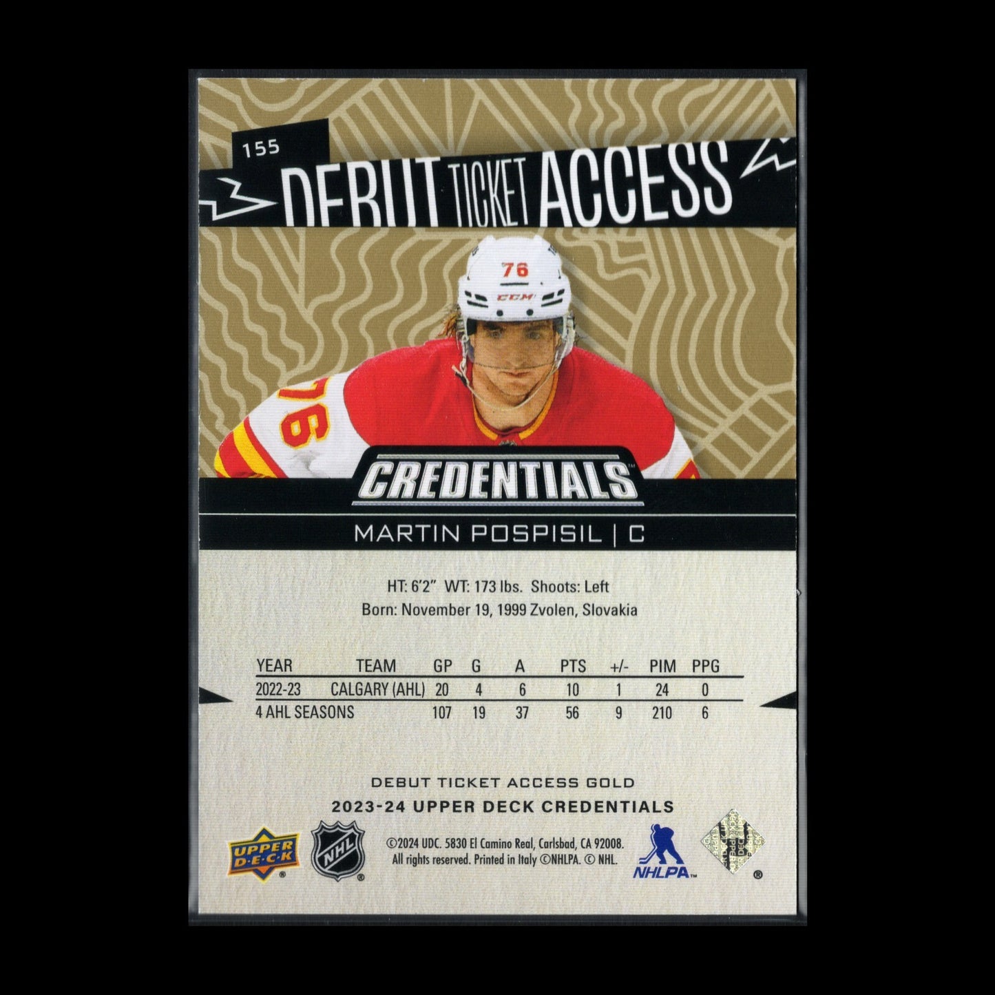 2023-24 UD Credentials MARTIN POSPISIL #155 Debut Ticket Access Gold 3/5 RC
