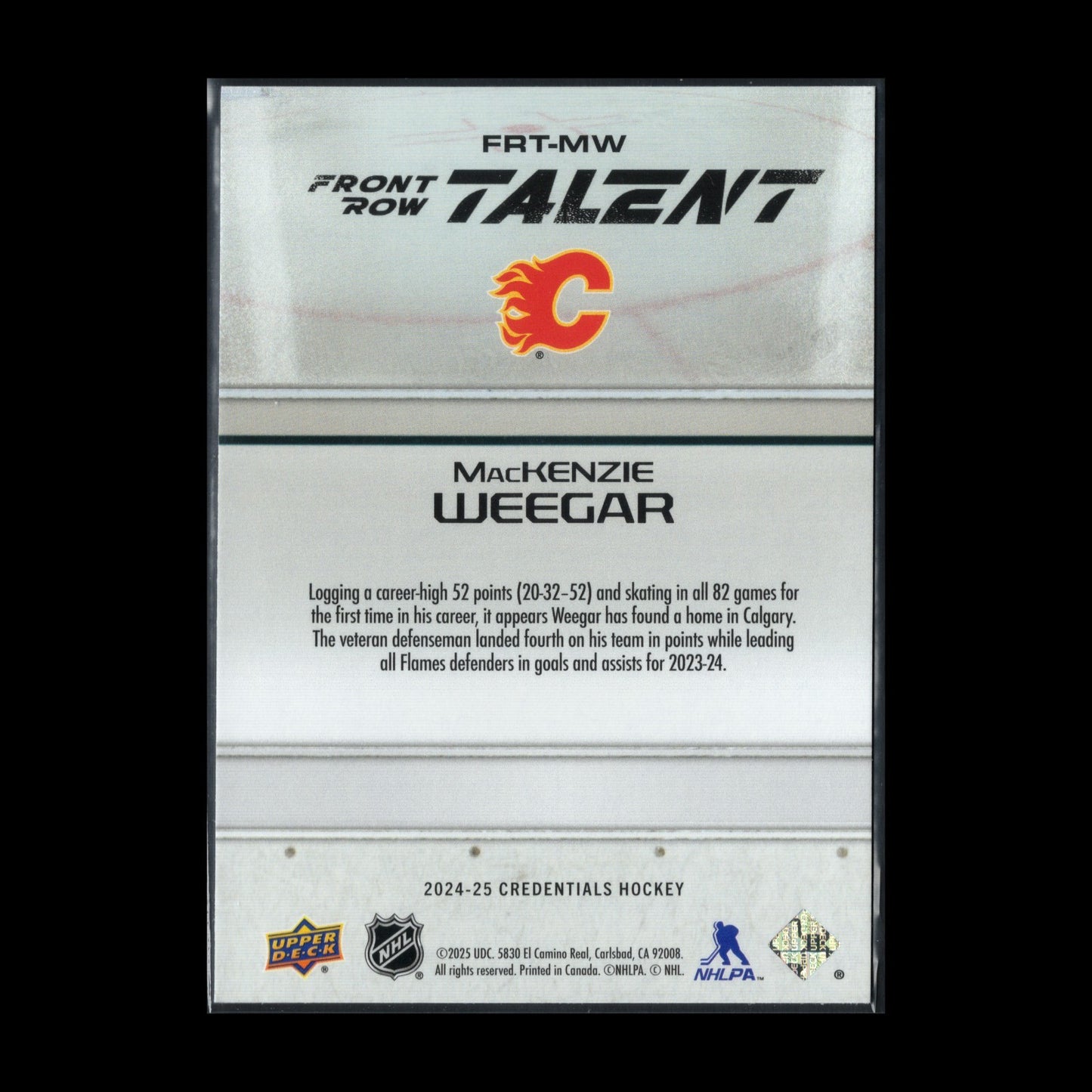 2024-25 UD Credentials MACKENZIE WEEGAR #FRT-MW Front Row Talent Calgary Flames