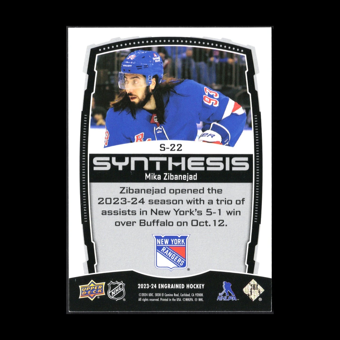 2023-24 UD Engrained MIKA ZIBANEJAD #S-22 Synthesis - New York Rangers