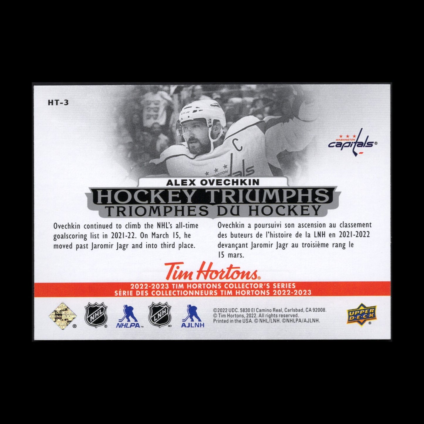 2022-23 UD Tim Hortons ALEX OVECHKIN #HT-3 Hockey Triumphs - Washington Capitals