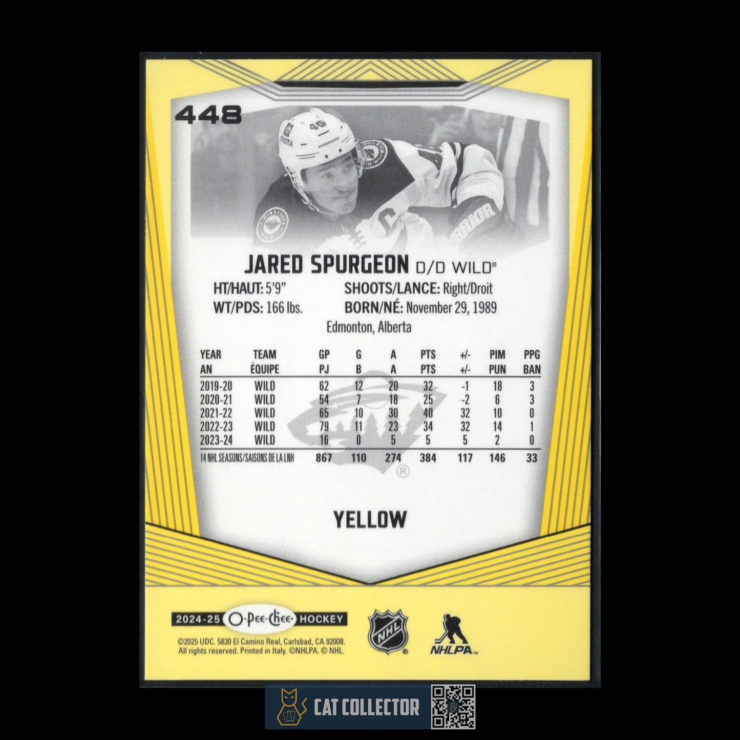 2024-25 O-Pee-Chee JARED SPURGEON #448 Yellow border - Minnesota Wild