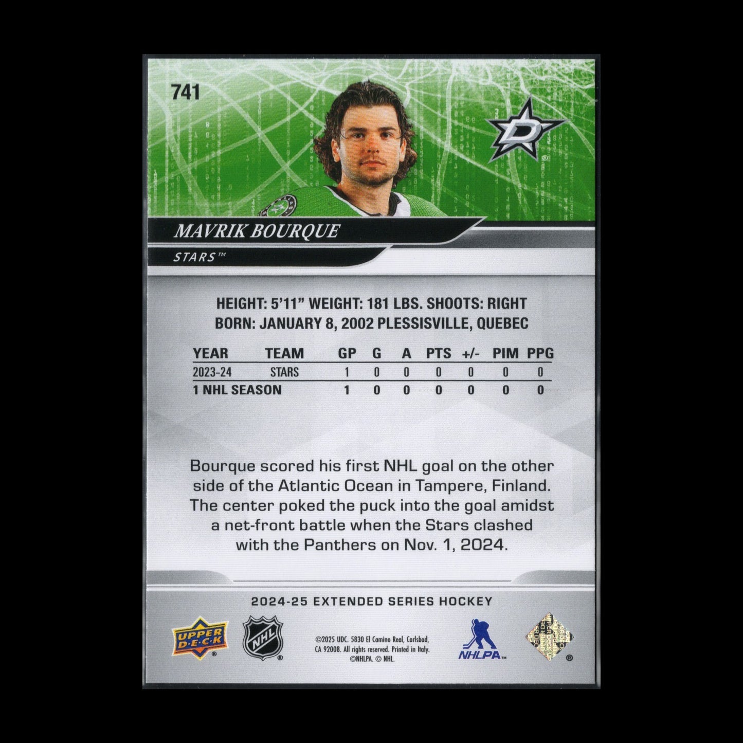 2024-25 UD Extended Series MAVRIK BOURQUE #741 1st Round Draft - Dallas Stars