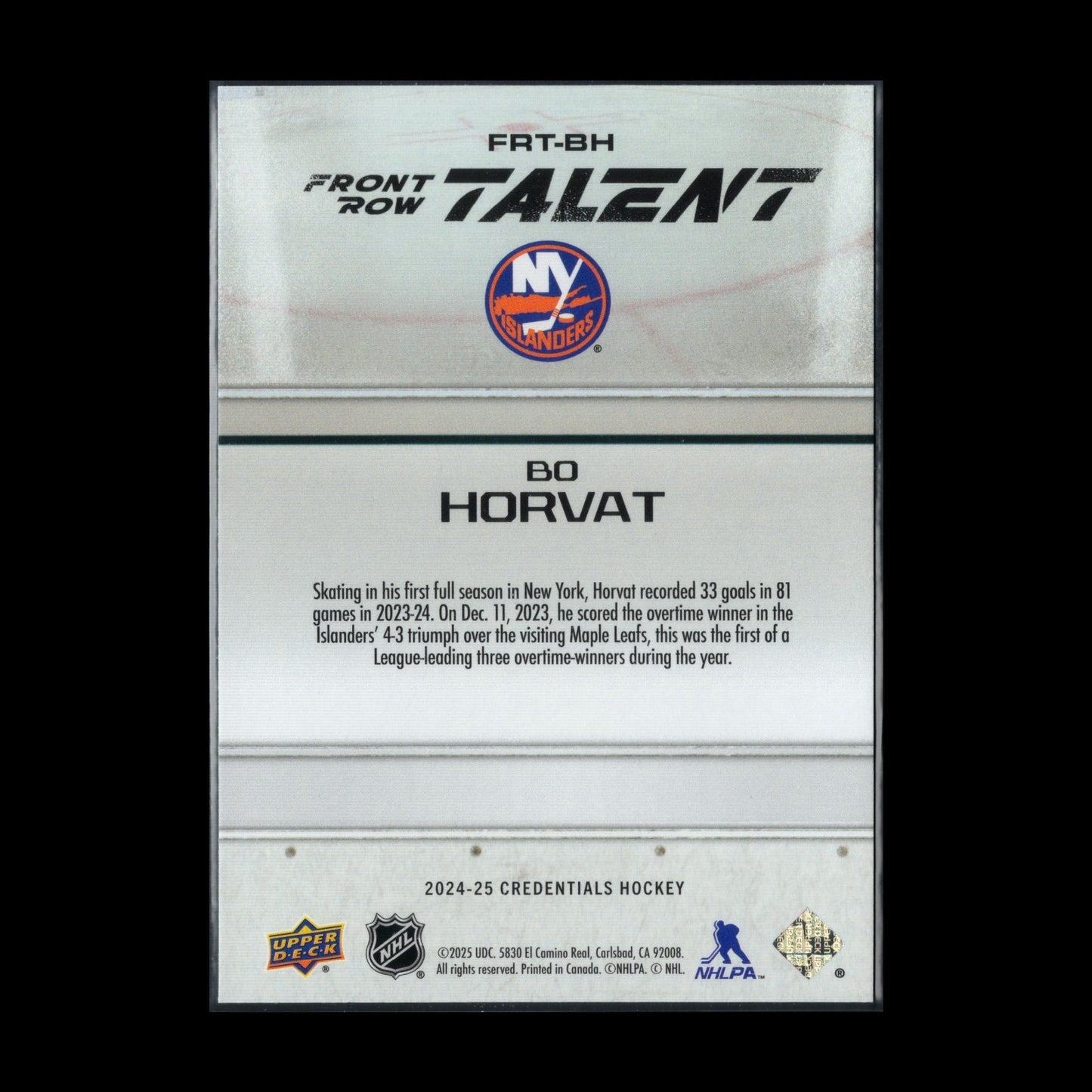 2024-25 UD Credentials BO HORVAT #FRT-BH Front Row Talent - New York Islanders