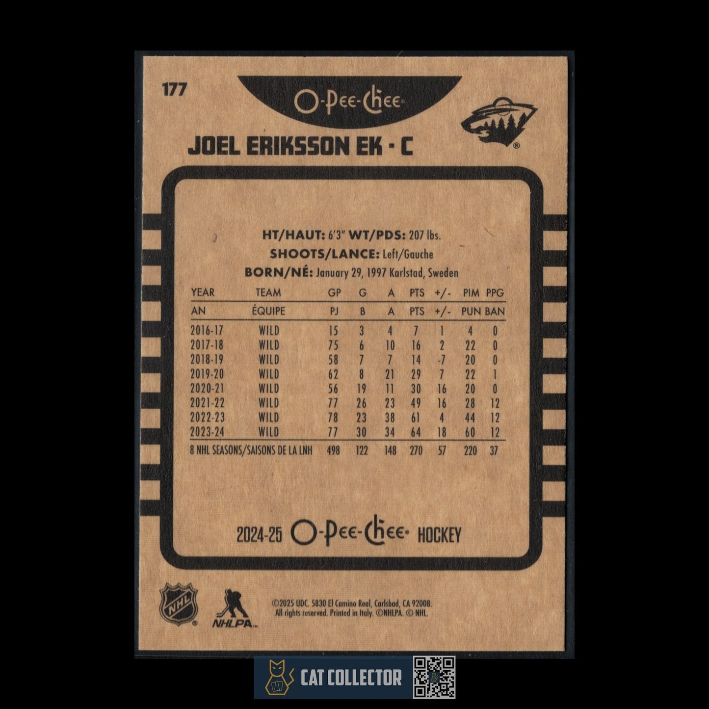 2024-25 O-Pee-Chee Hockey JOEL ERIKSSON EK #177 Retro - Minnesota Wild