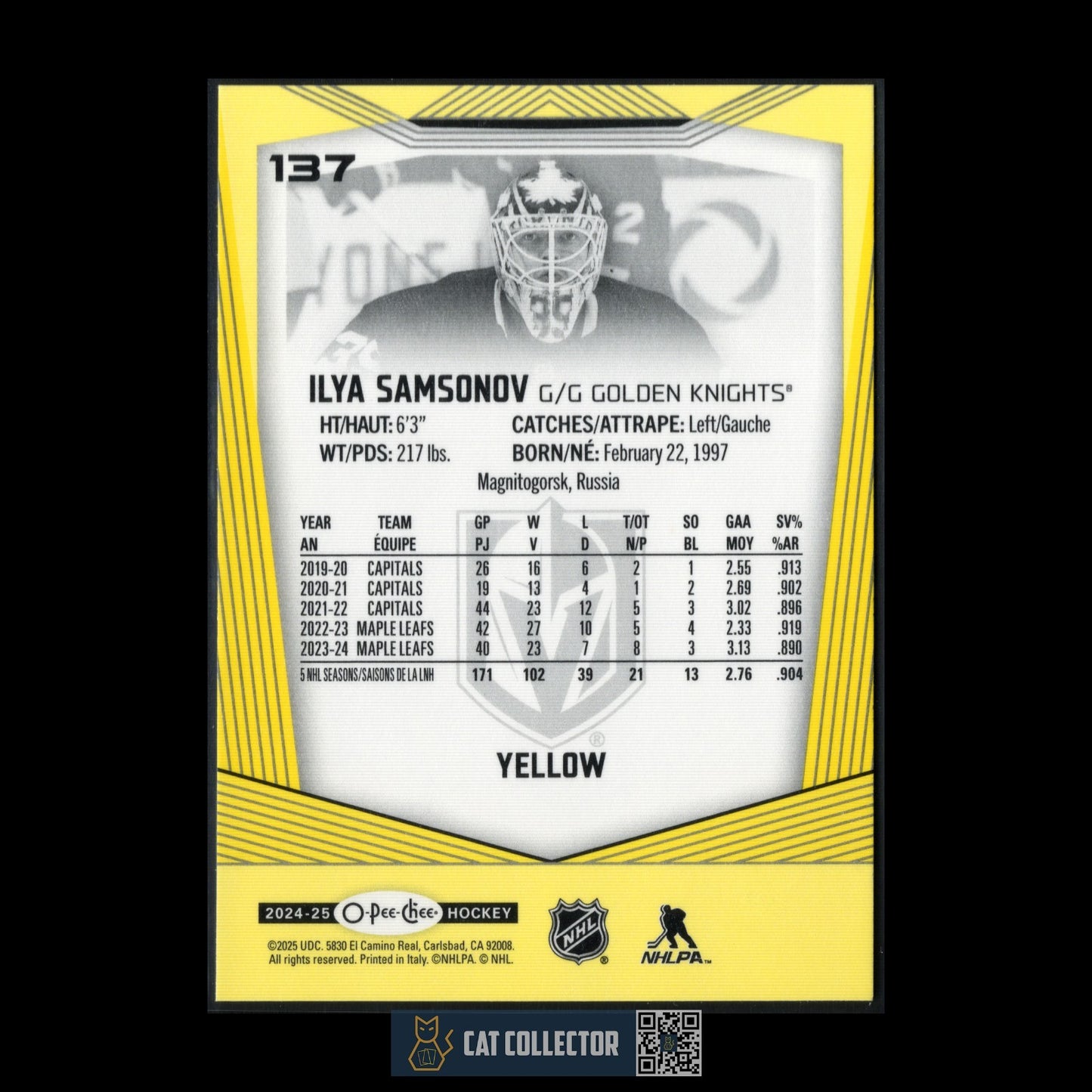 2024-25 O-Pee-Chee ILYA SAMSONOV #137 Yellow border - Toronto Maple Leafs