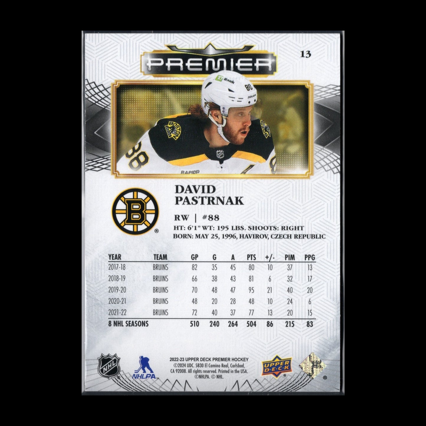 2022-23 Upper Deck Premier DAVID PASTRNAK #13 /299 - Boston Bruins