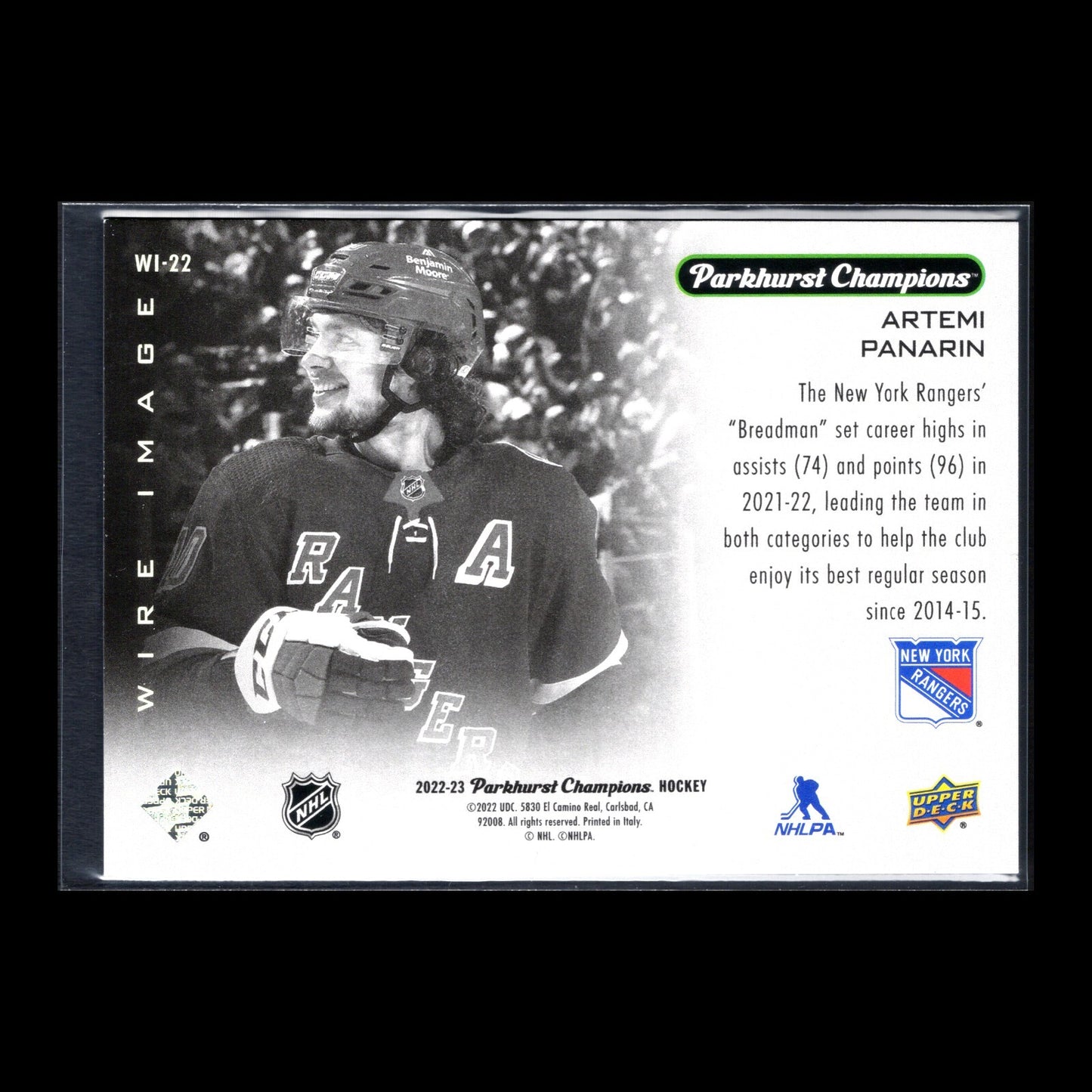 2022-23 UD Parkhurst Champions ARTEMI PANARIN #WI-22 Wire Image - NY Rangers